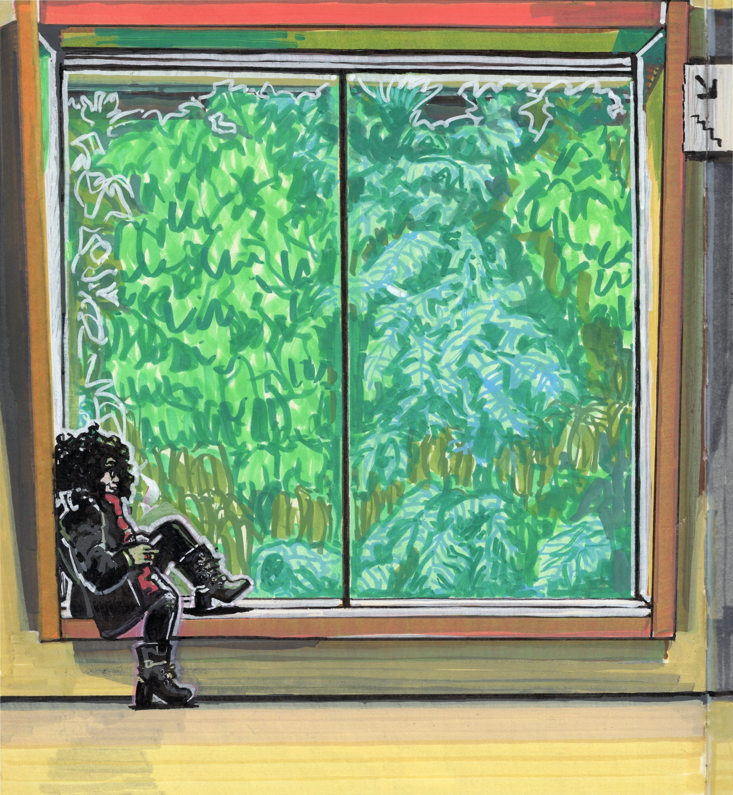 SFMOMA 4th Floor Window, 2025, ink and acrylic on acid free paper.