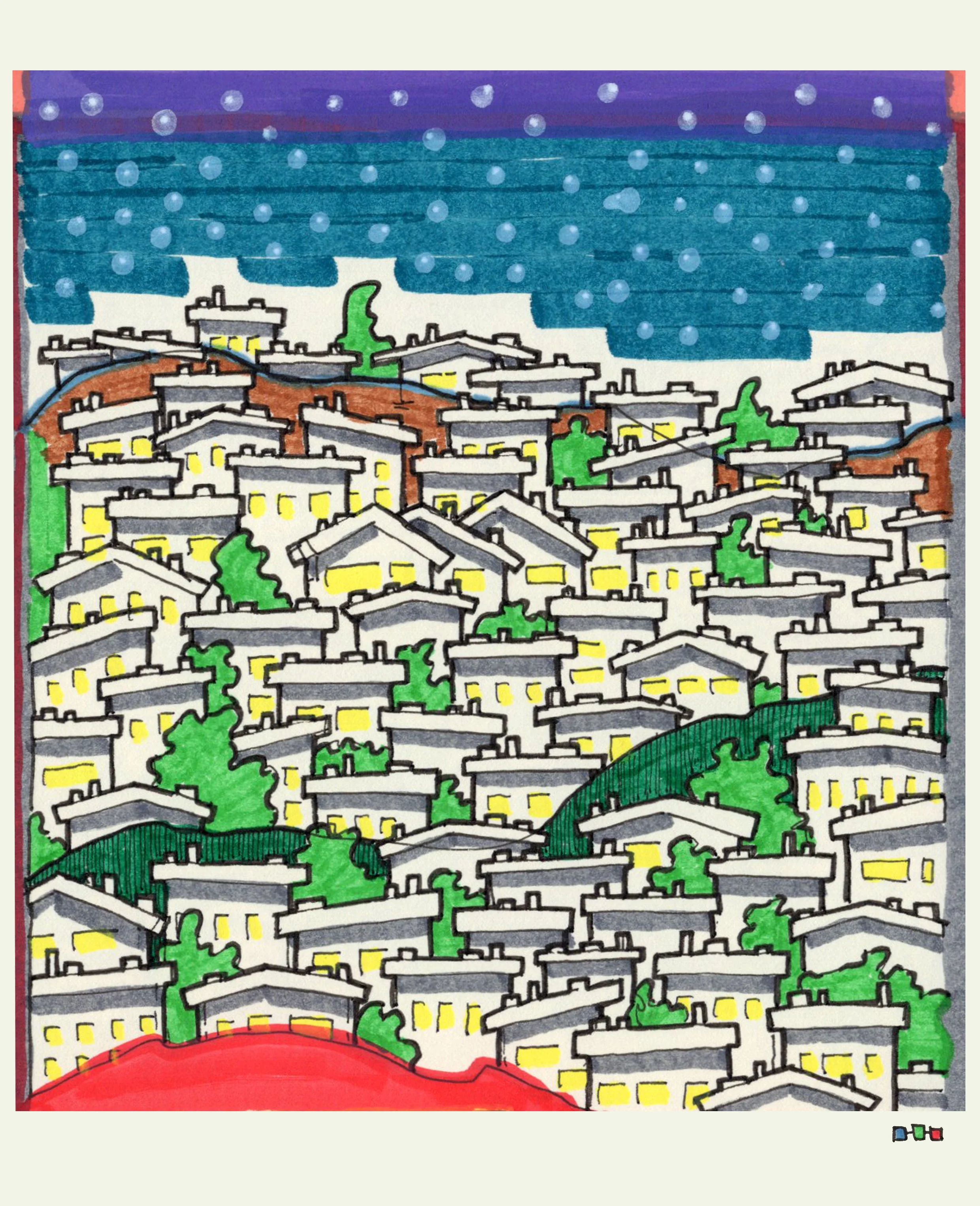 Night Stacks, 2024, ink and acrylic on acid free paper.