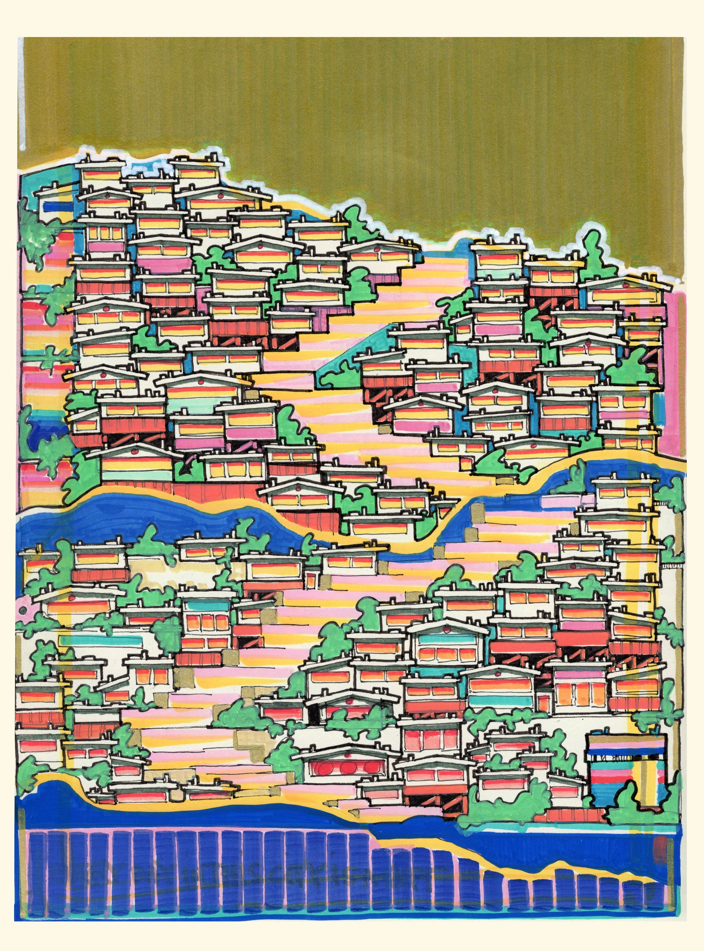 15 January, 2025, ink and acrylic on acid free paper.