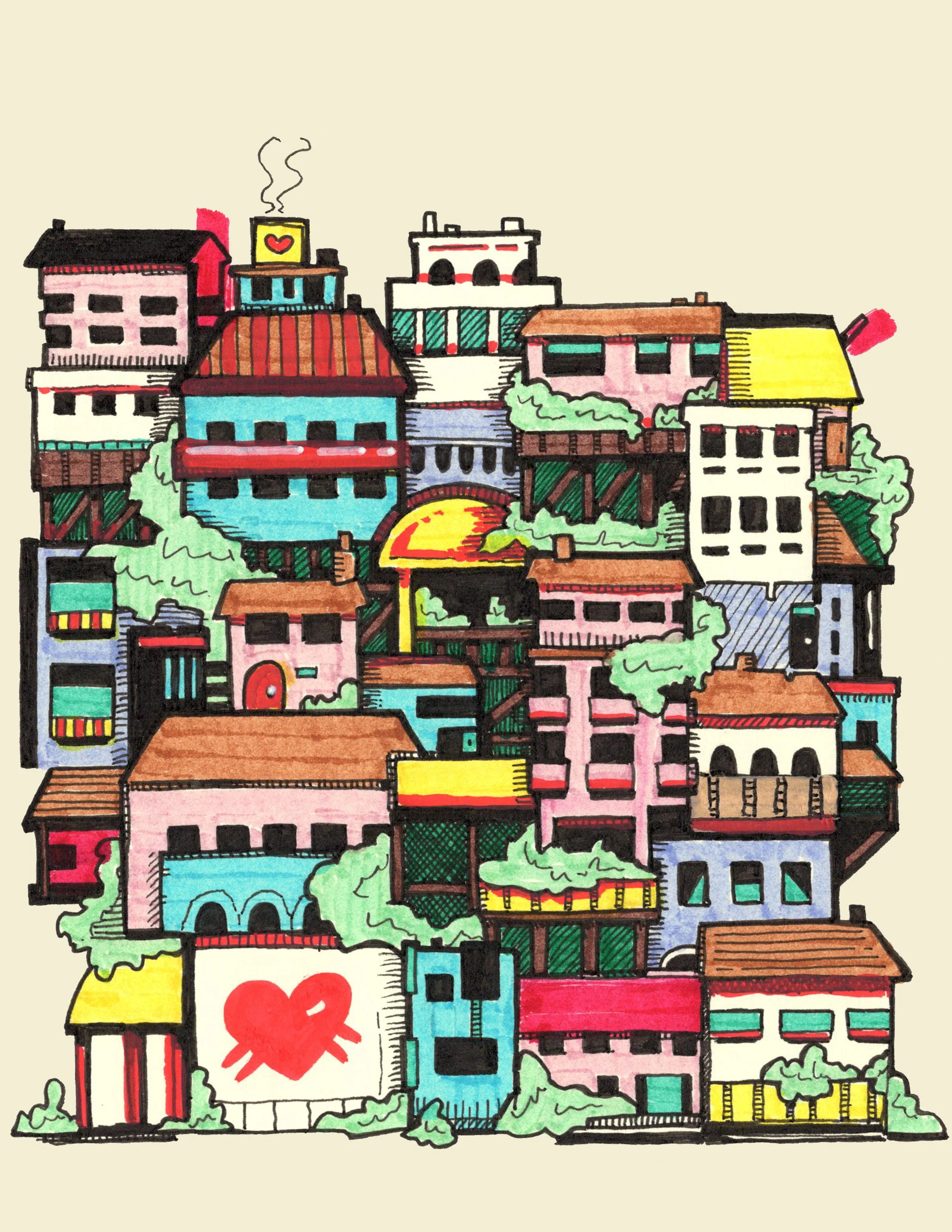 Love Stacks, 2024, ink and acrylic on acid free paper.