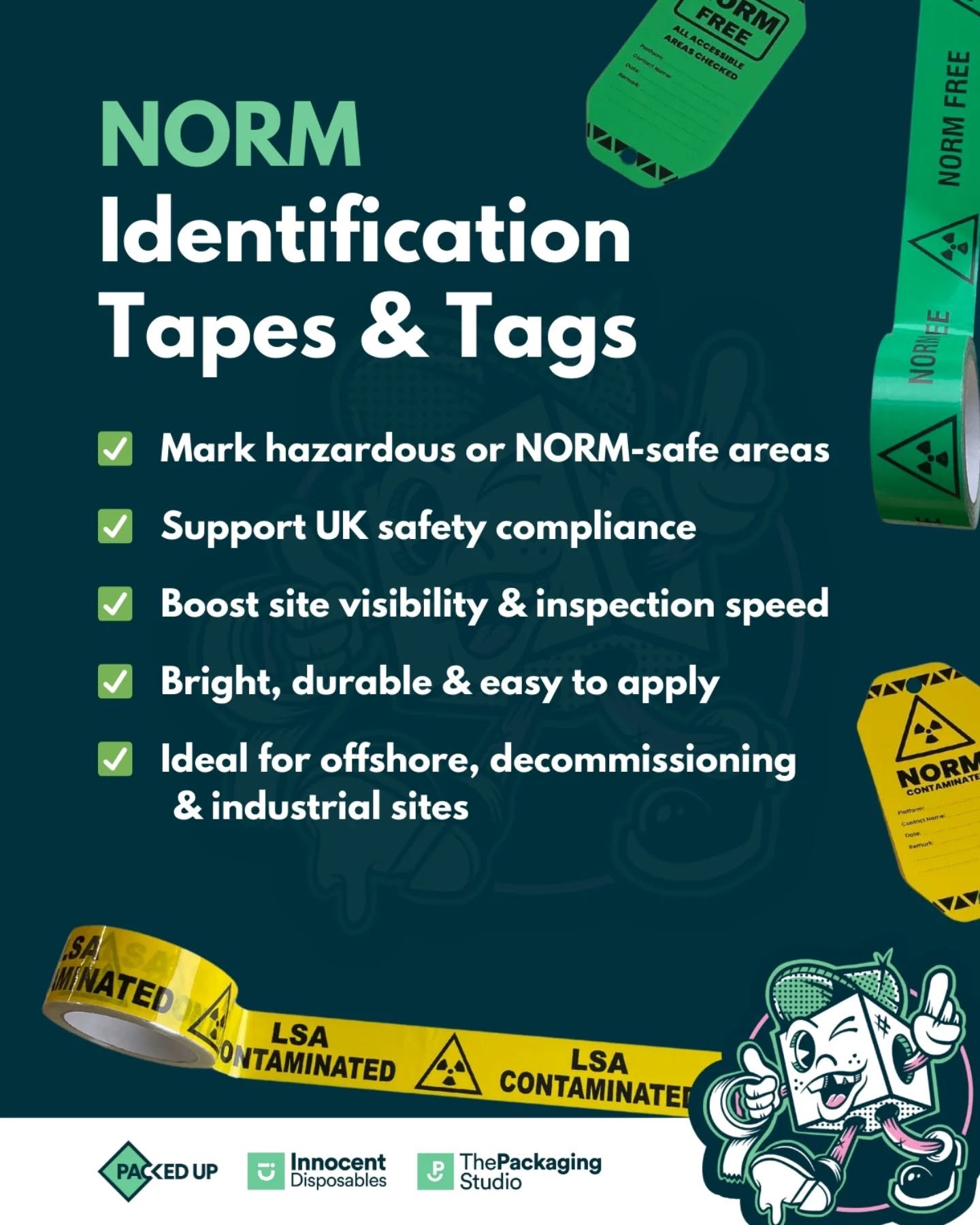 ⚠️ Stay Compliant with NORM Identification Tapes

In high-risk environments like offshore platforms, decommissioning projects, and industrial sites, accurate labelling is critical.

We stock a range of NORM Contaminated and NORM Free tapes are design