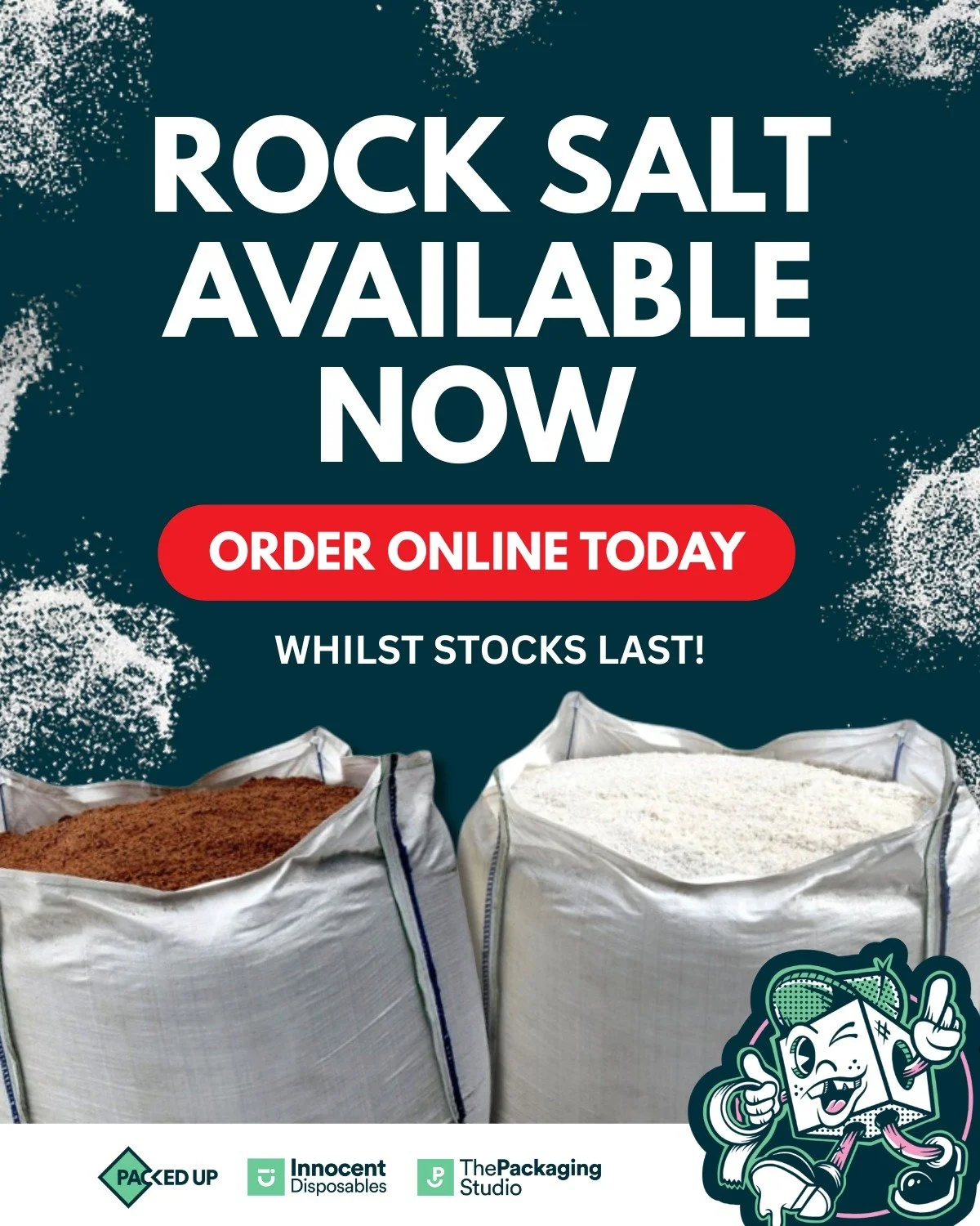 There's a nip in the air, and it's only going to get colder! 🥶

Protect your staff from the dangers of winter weather with rock salt. Ideal for securing forecourts, yards, carparks and pathways.

BROWN ROCK SALT (BULK BAG)
&pound;135.00 + VAT

SAND 