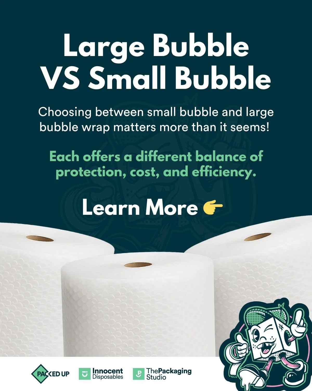 Did you know there is more than one type of bubble wrap? 🫧

At Packed Up we offer both small bubble and large bubble bubble wraps! But why? Because both types are carefully designed for their own purposes. 🤓

Below is a quick guide on which bubble 