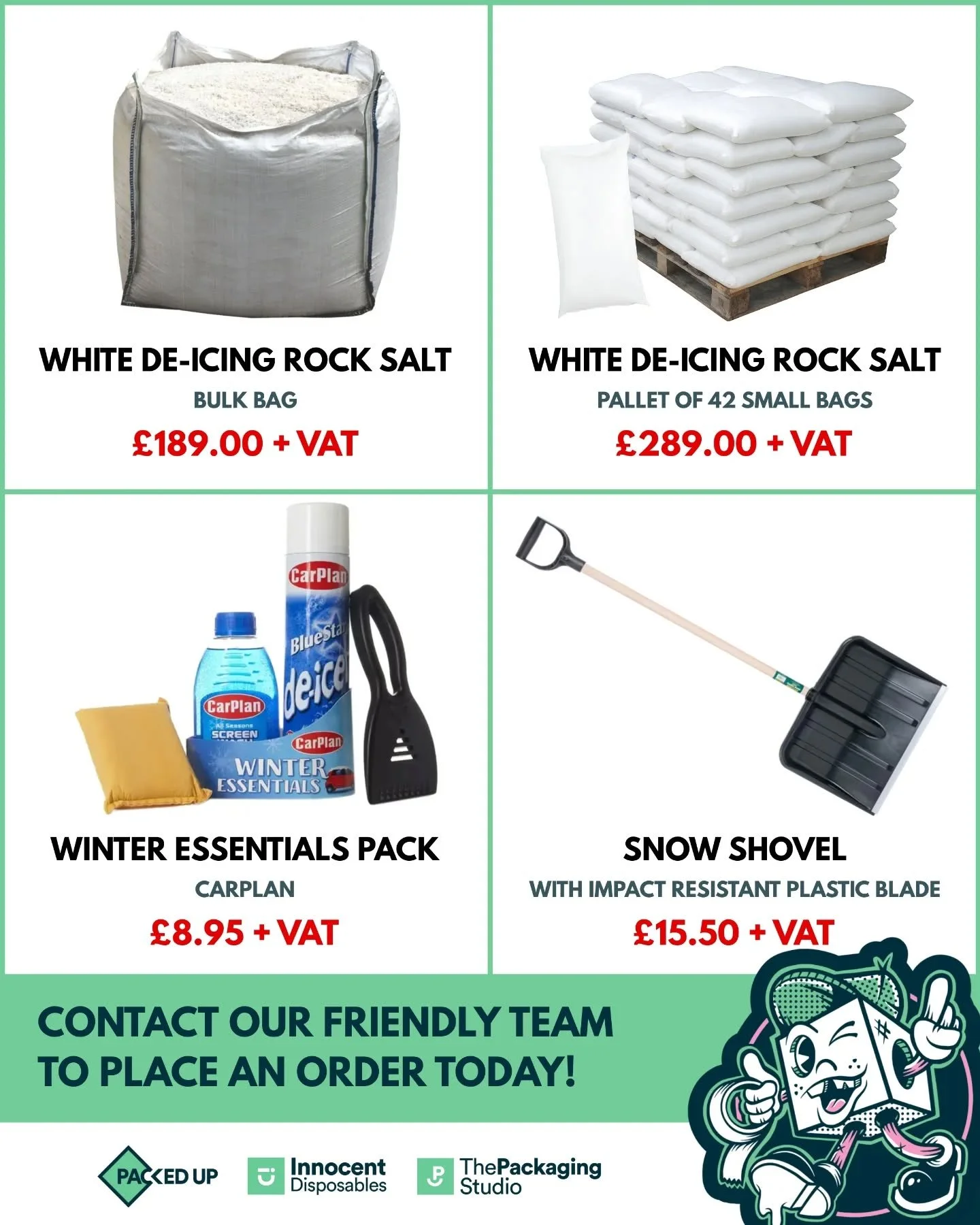 Snow incoming!&nbsp;🥶&nbsp;Are you ready for the second wave of snow expected from Sunday 25th January?

Be prepared and keep your team safe!

White De-Icing Rock Salt (Bulk Bag) - &pound;189.00 +VAT

White De-Icing Rock Salt (42 x Small Bags) - &po