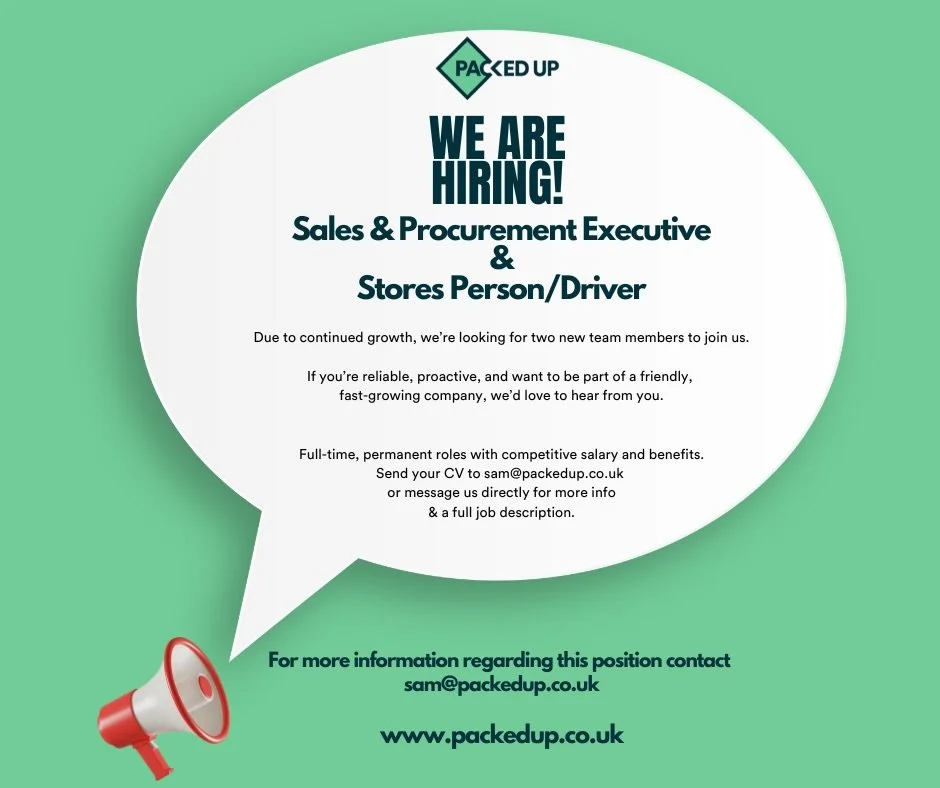 We&rsquo;re Hiring at Packed Up! 📦
Due to continued growth, we&rsquo;re looking for two new team members to join us in Dyce:
&bull; Stores Person / Driver
&bull; Sales &amp; Procurement Executive
If you&rsquo;re reliable, proactive, and want to be p