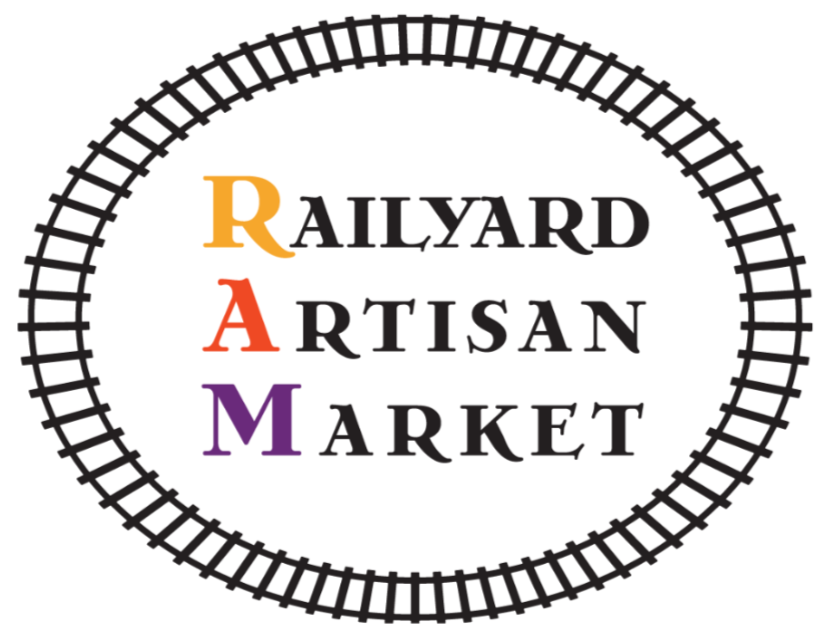 Logo of Railyard Artisan Market with train track border and colorful initials for R, A, and M.
