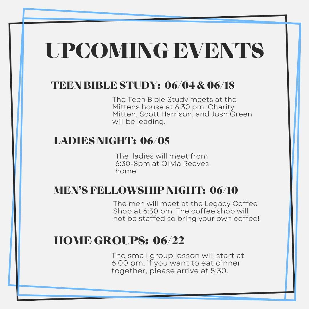 Check out what's happening this month at Grace Fellowship! We encourage you join us in fellowship at some of these events!