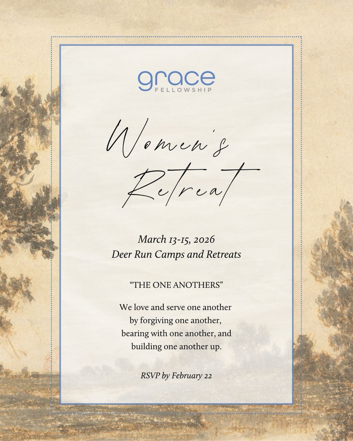 This year, the ladies of Grace will retreat to Deer Run to study the One Anothers in Scripture and fellowship together. For details, scholarships, and registration, message info@gracefellowshiptn.com.