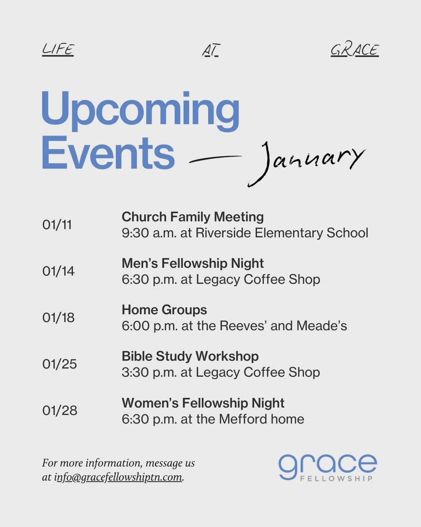 Life at Grace: January 2026. We&rsquo;d love for you to join us!