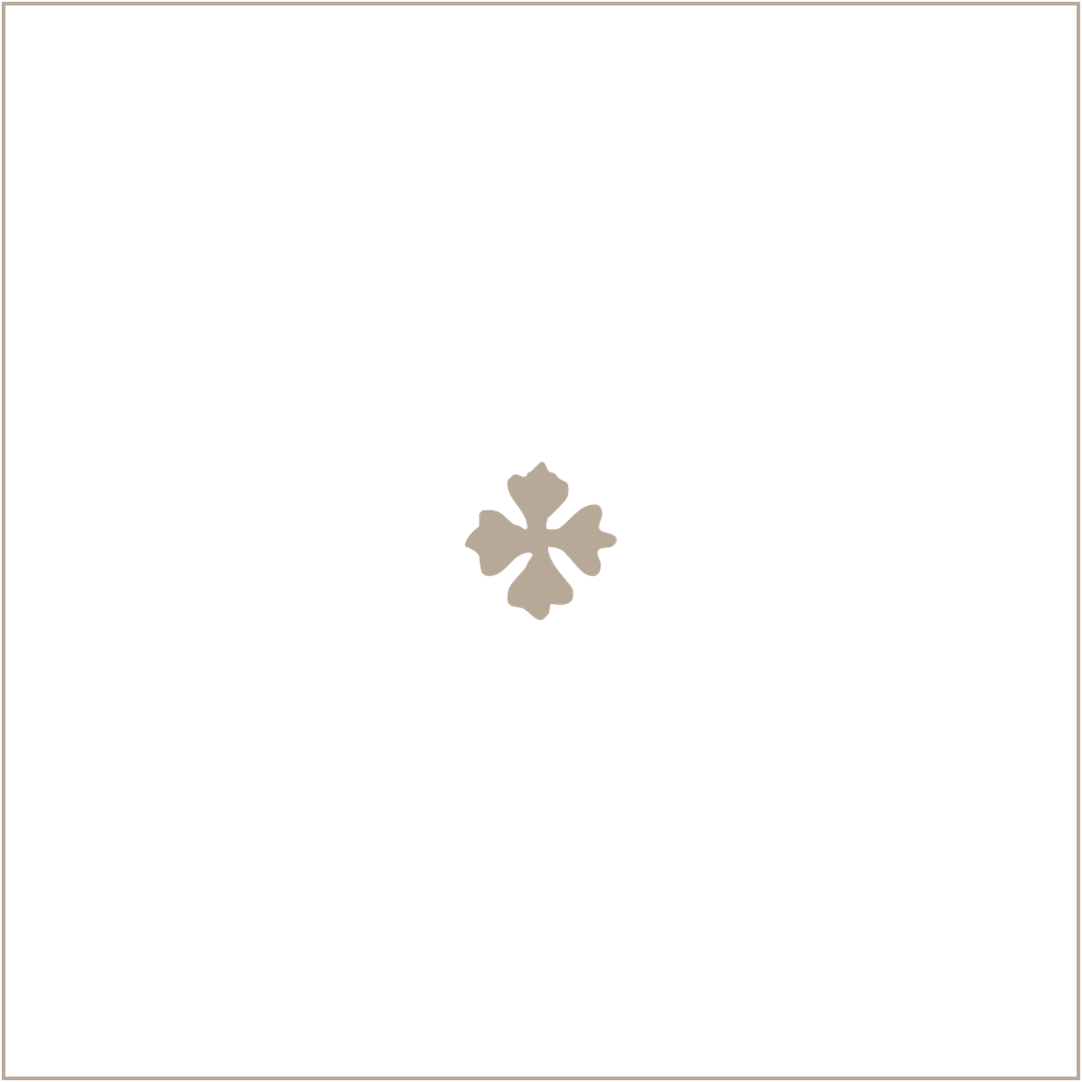 Close-up of a black background with a gold or beige four-leaf clover-shaped charm in the center.
