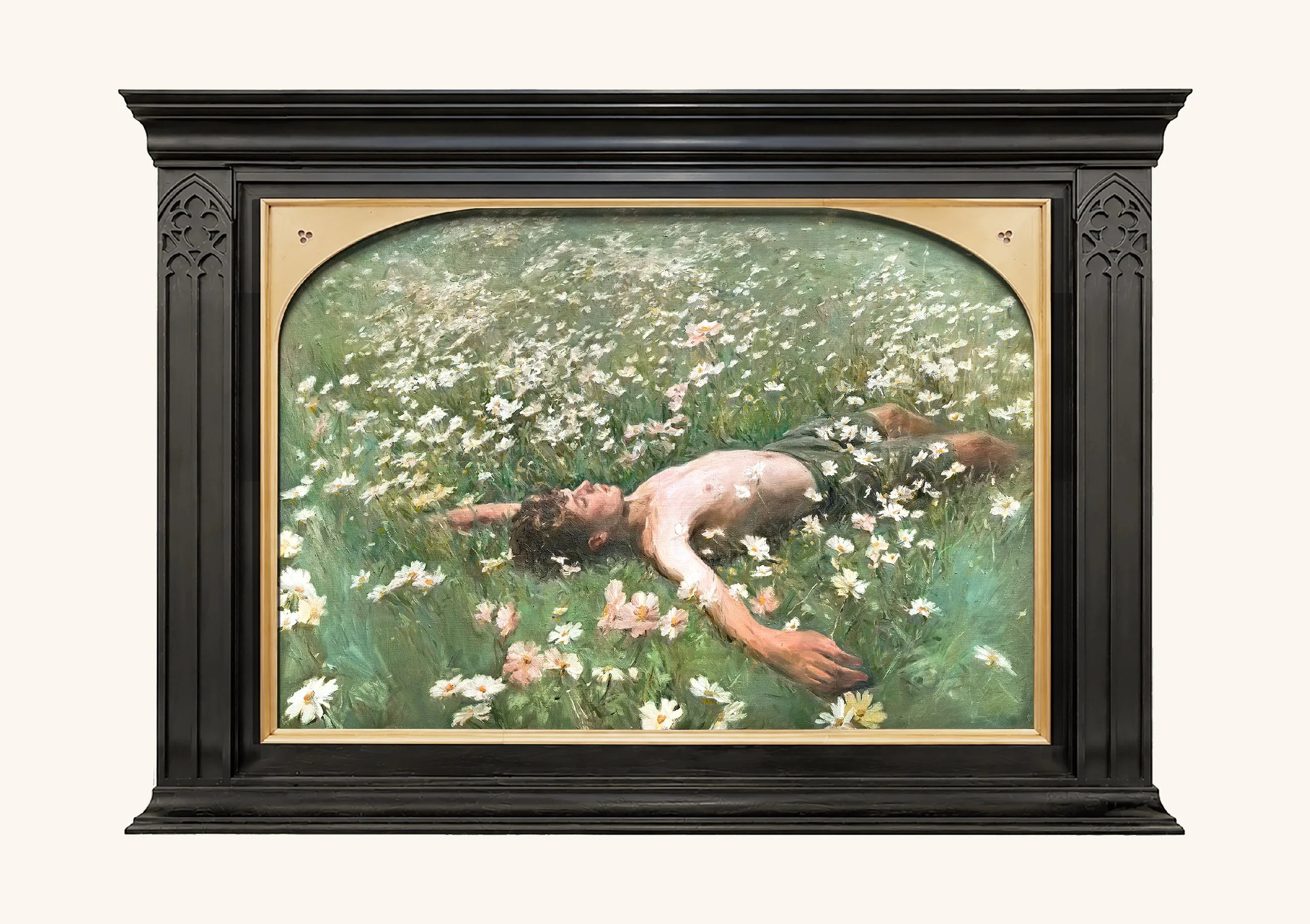 The Dreamer, 2026.  
Oil on wood panel.  Framed size: 83(h) x 110(w) cm.  Price on request