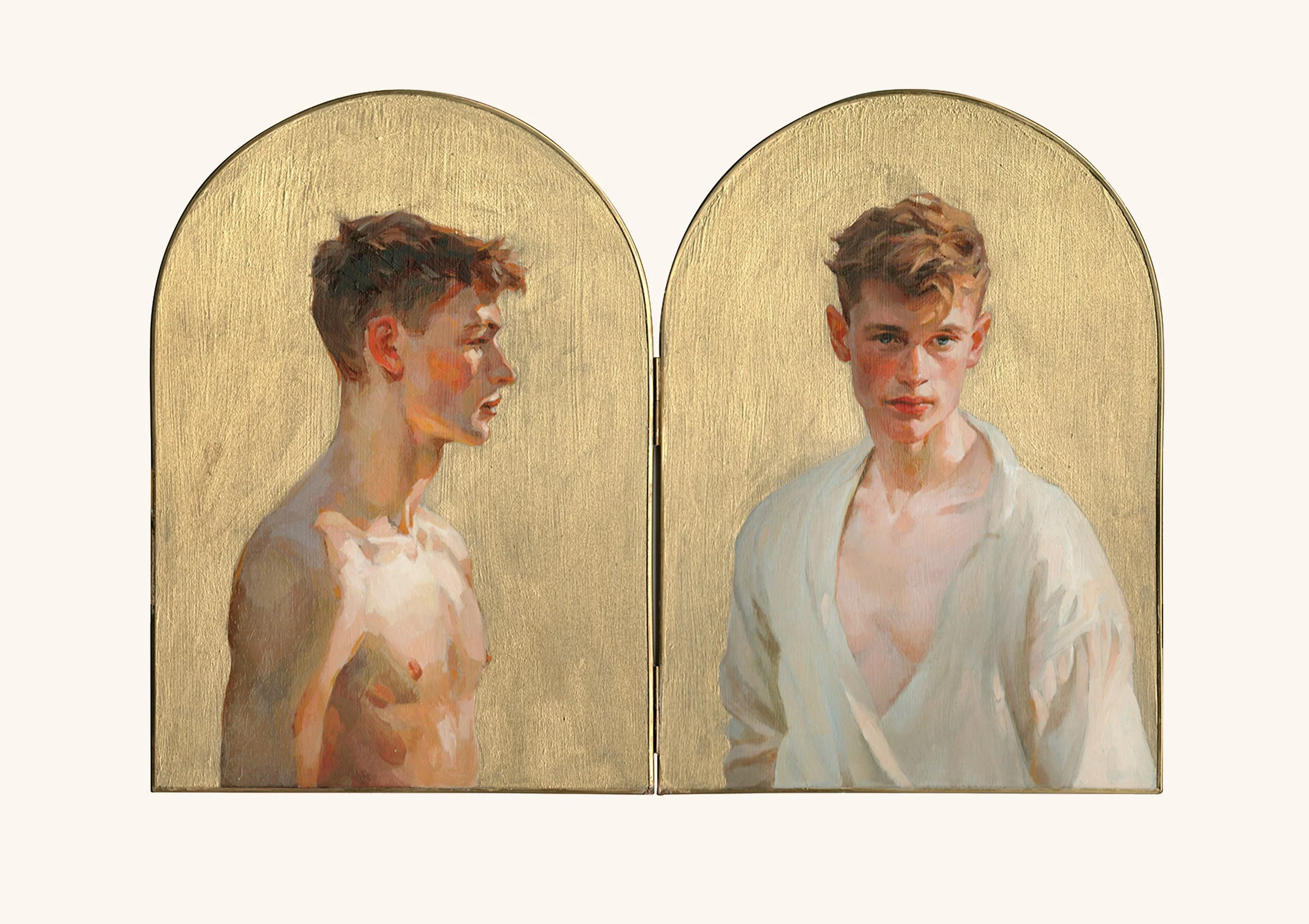 Arthur, 2024.  Oil on primed glass diptych. 24(h) x 35(w) cm.  Sold