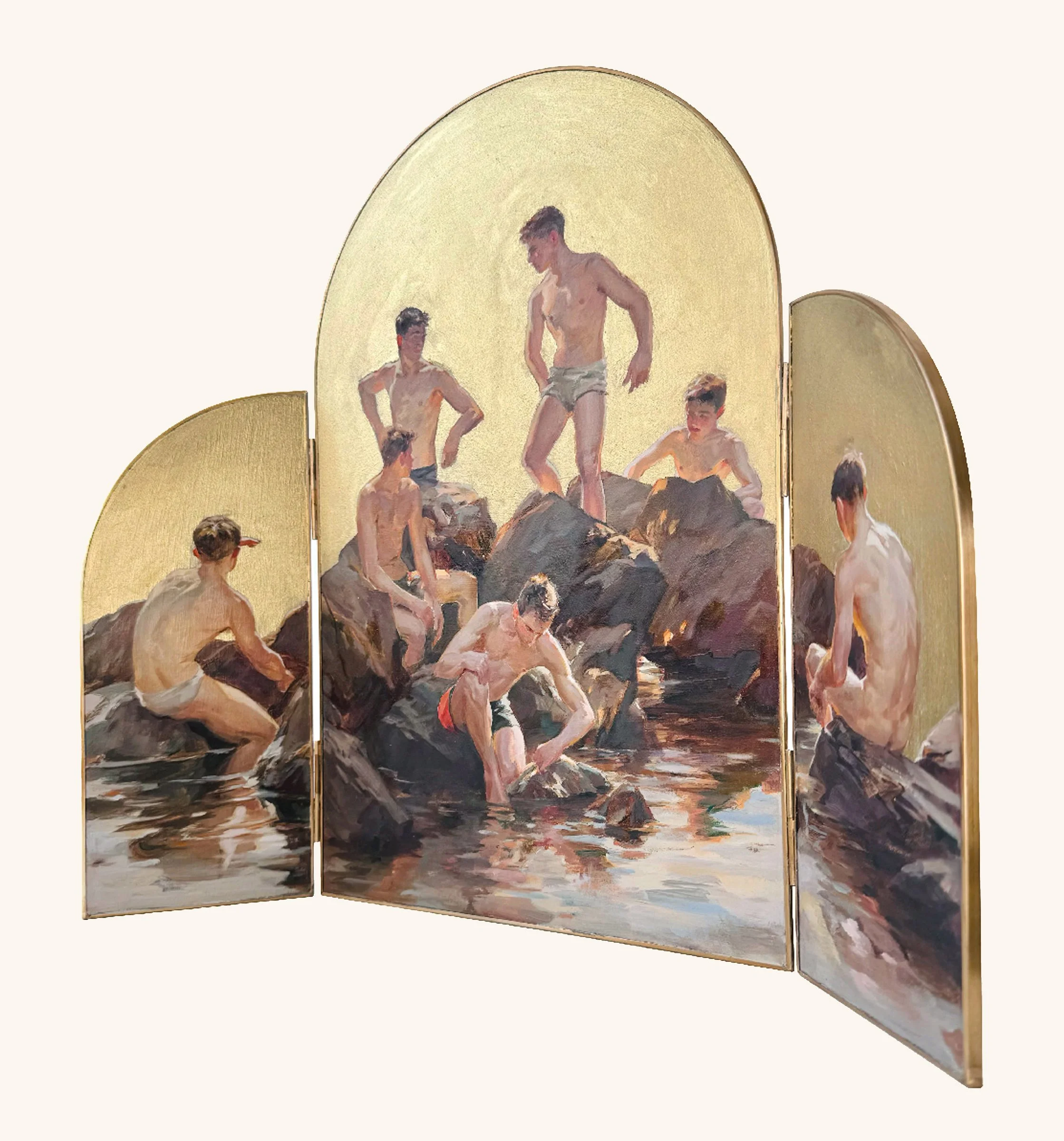 Helios, 2023.  Oil on primed glass triptych.  37(h) x 45.5(w) cm.  Sold