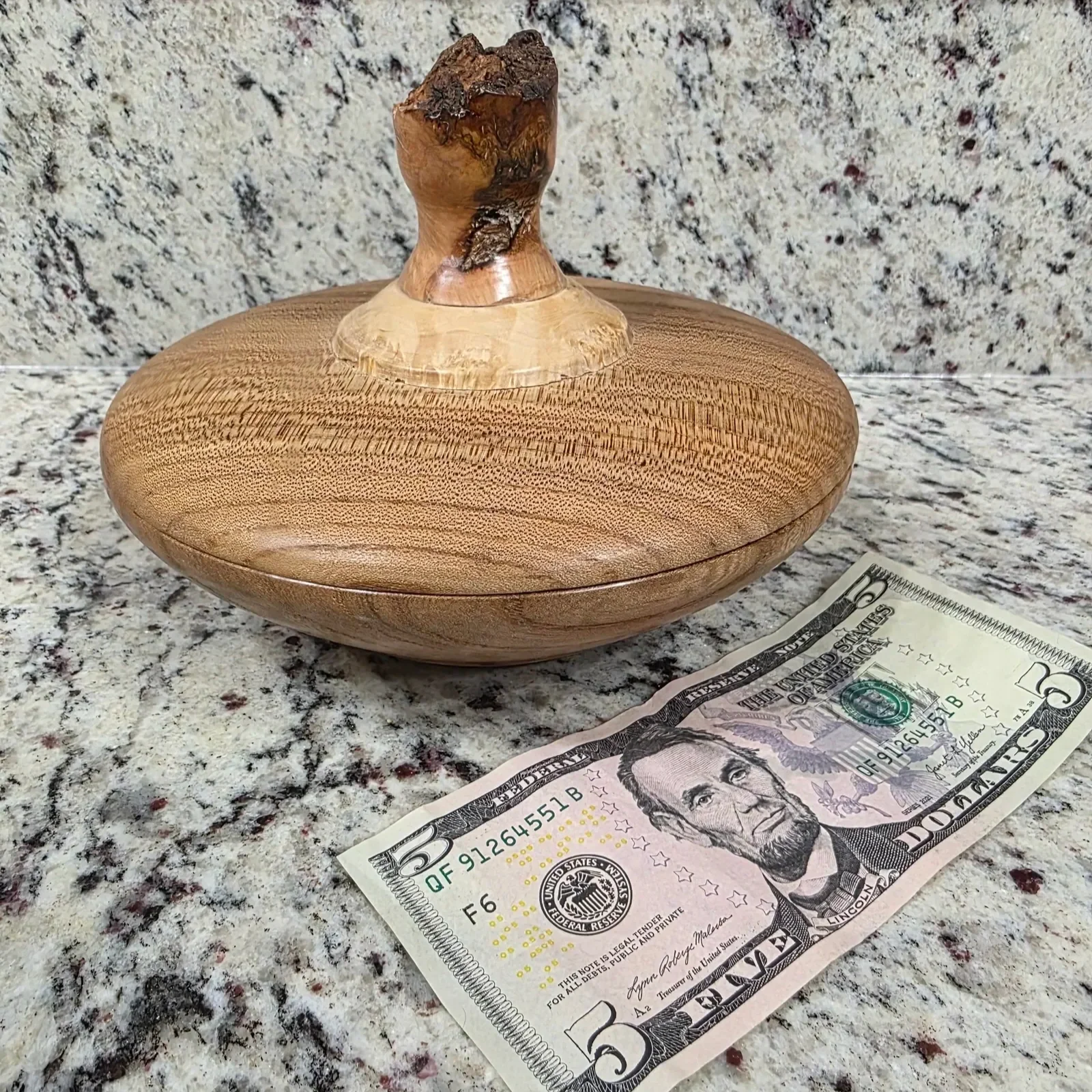 Lidded Elm Bowl with Burl Handle