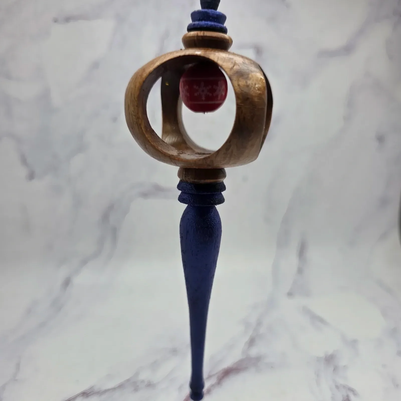 Pecan Christmas Ornament with Metallic Blue Finials