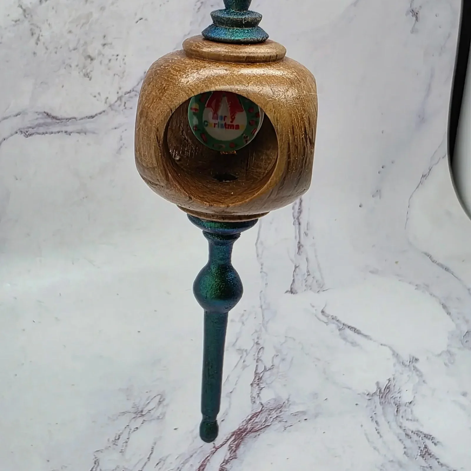 Pecan Christmas Ornament with Chameleon Green Finials