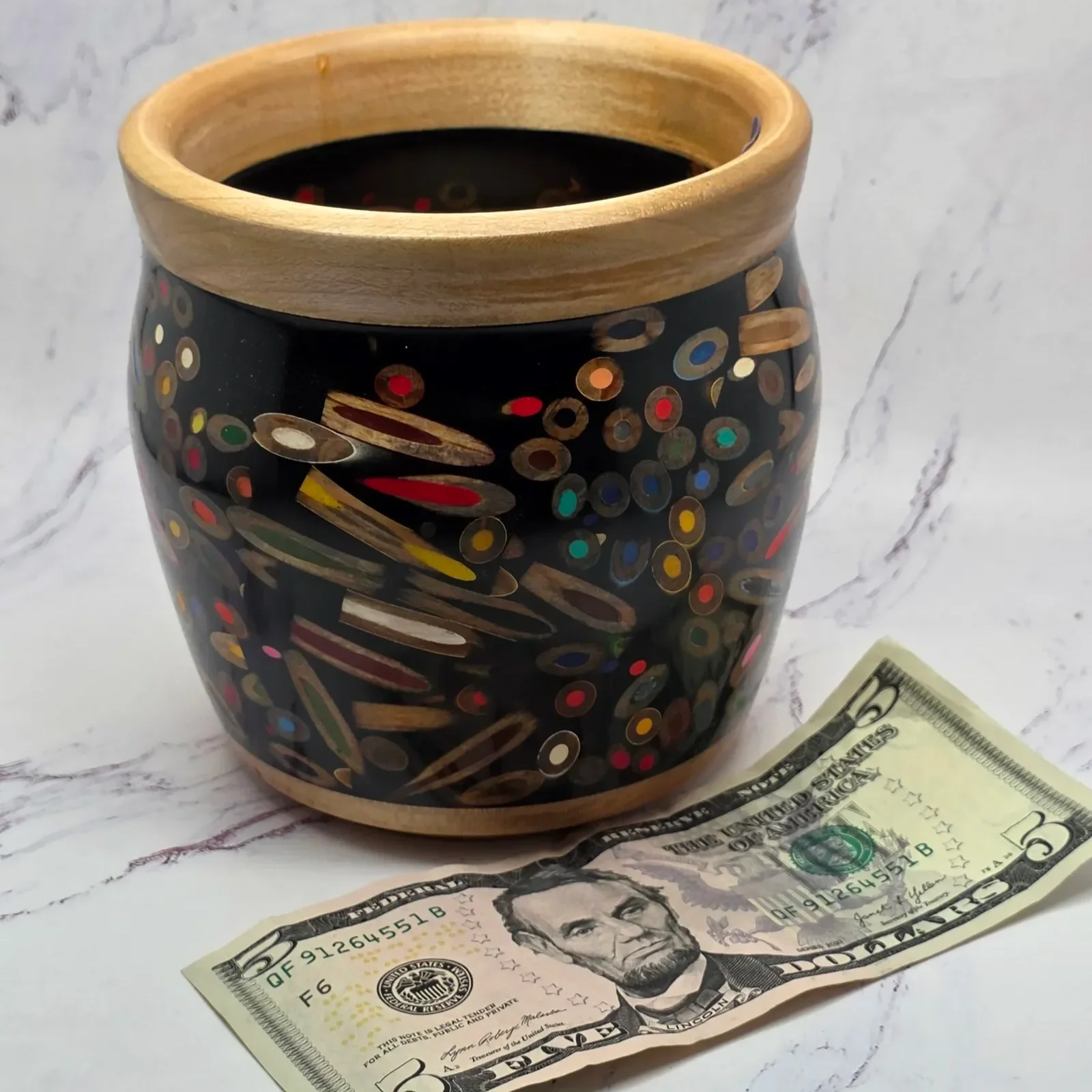 Colored Pencil Epoxy Maple Hybrid Pot