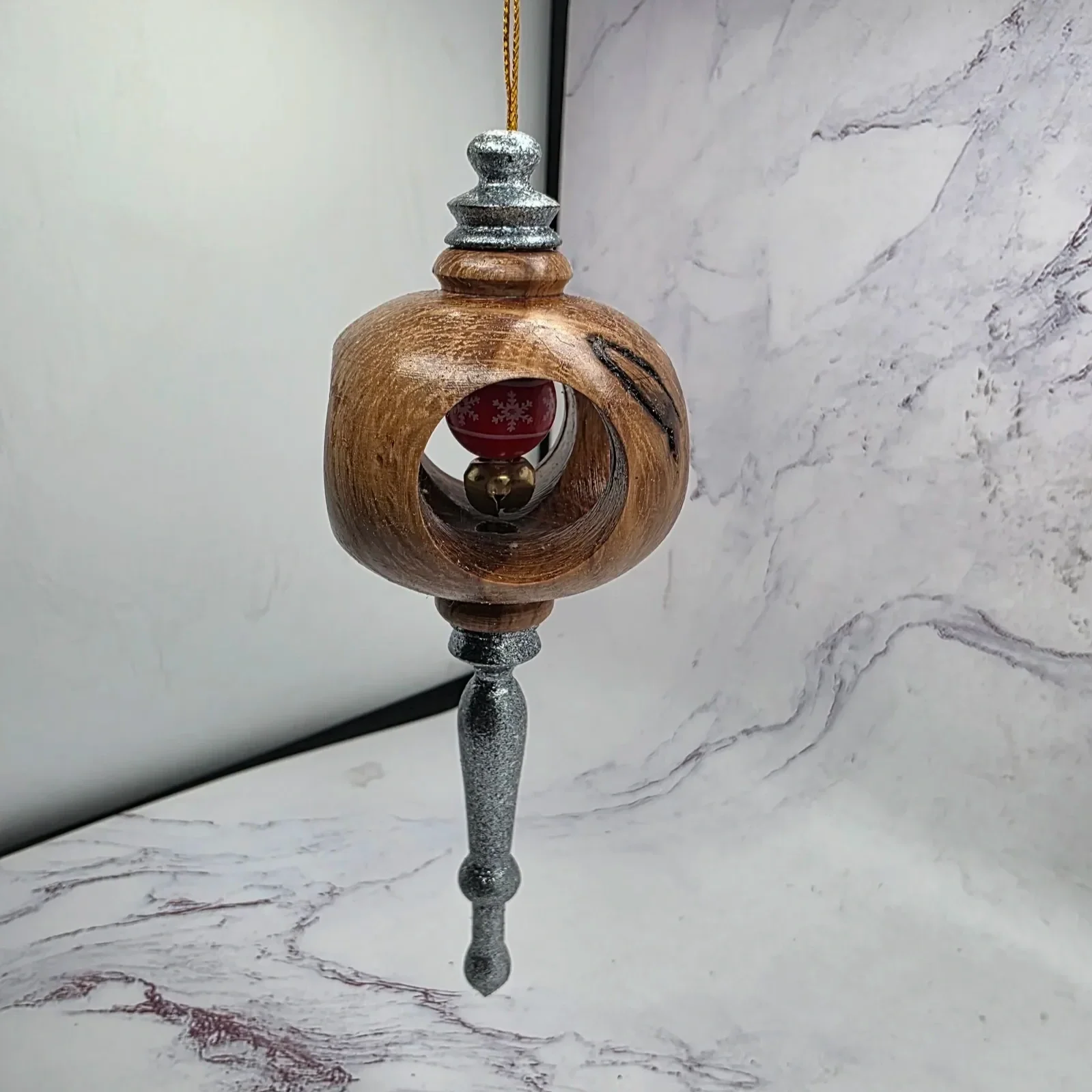 Pecan Christmas Ornament with Metallic Silver Finials