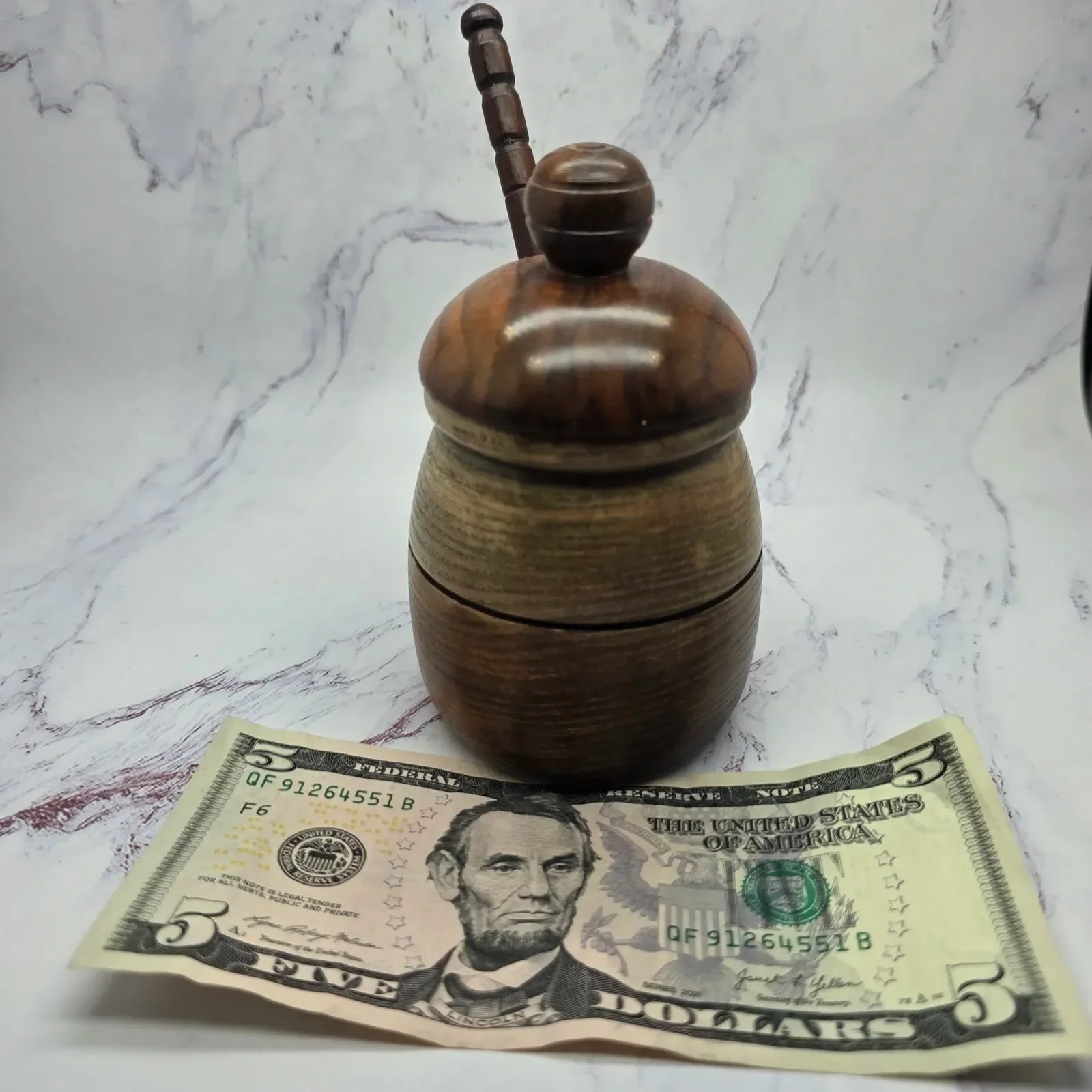Hackberry and Walnut Honey Pot with Walnut Honey Dipper