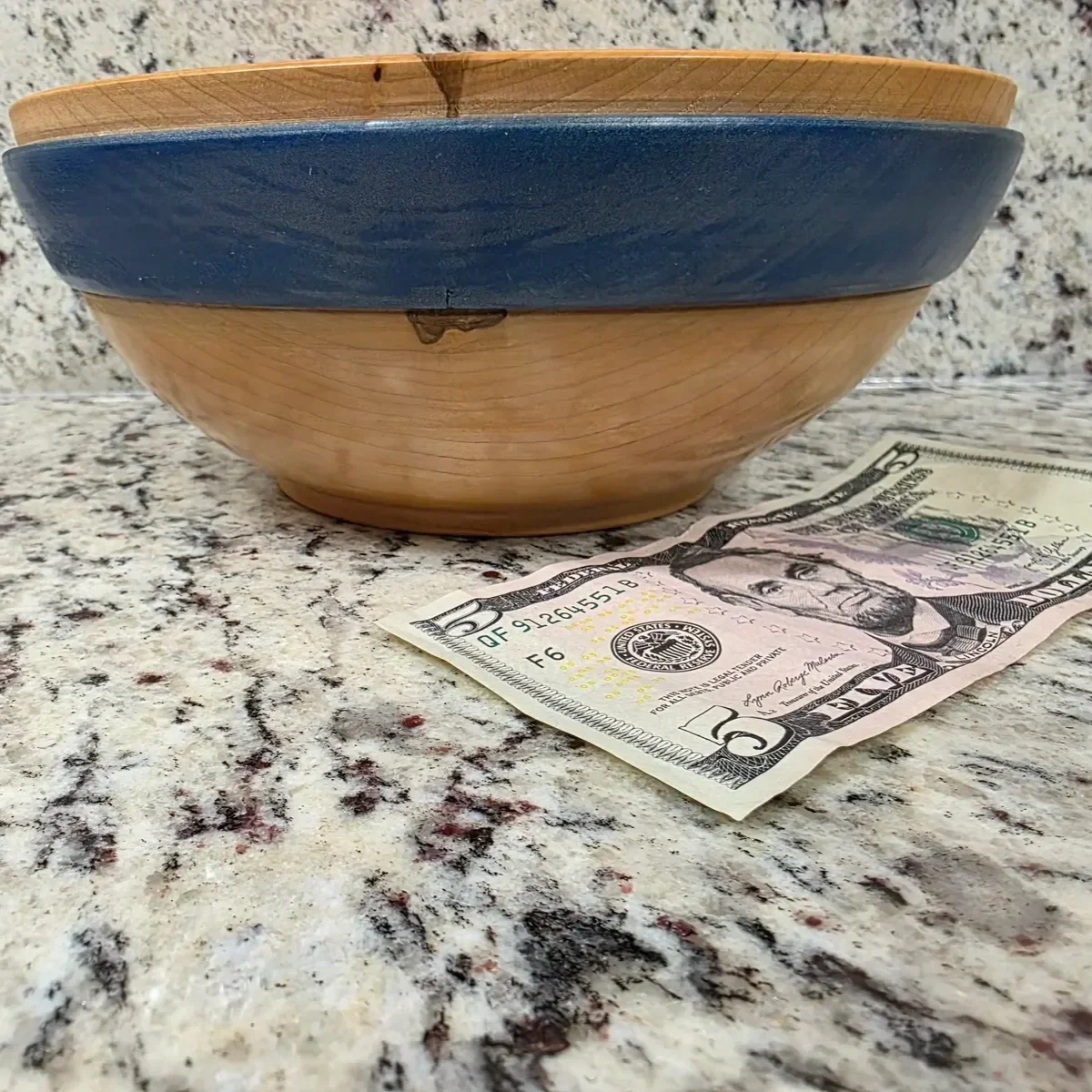 Poplar Bowl with Metallic Blue Band