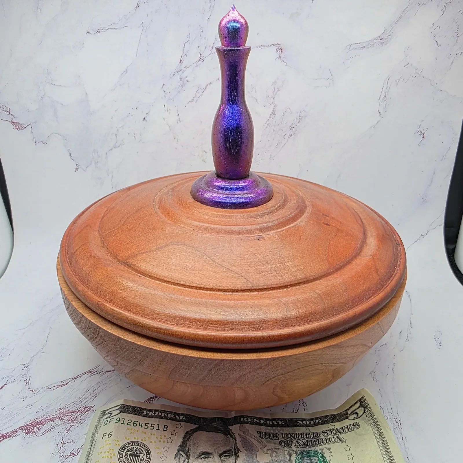 Cherry Lidded Bowl with Color Shifting Finial