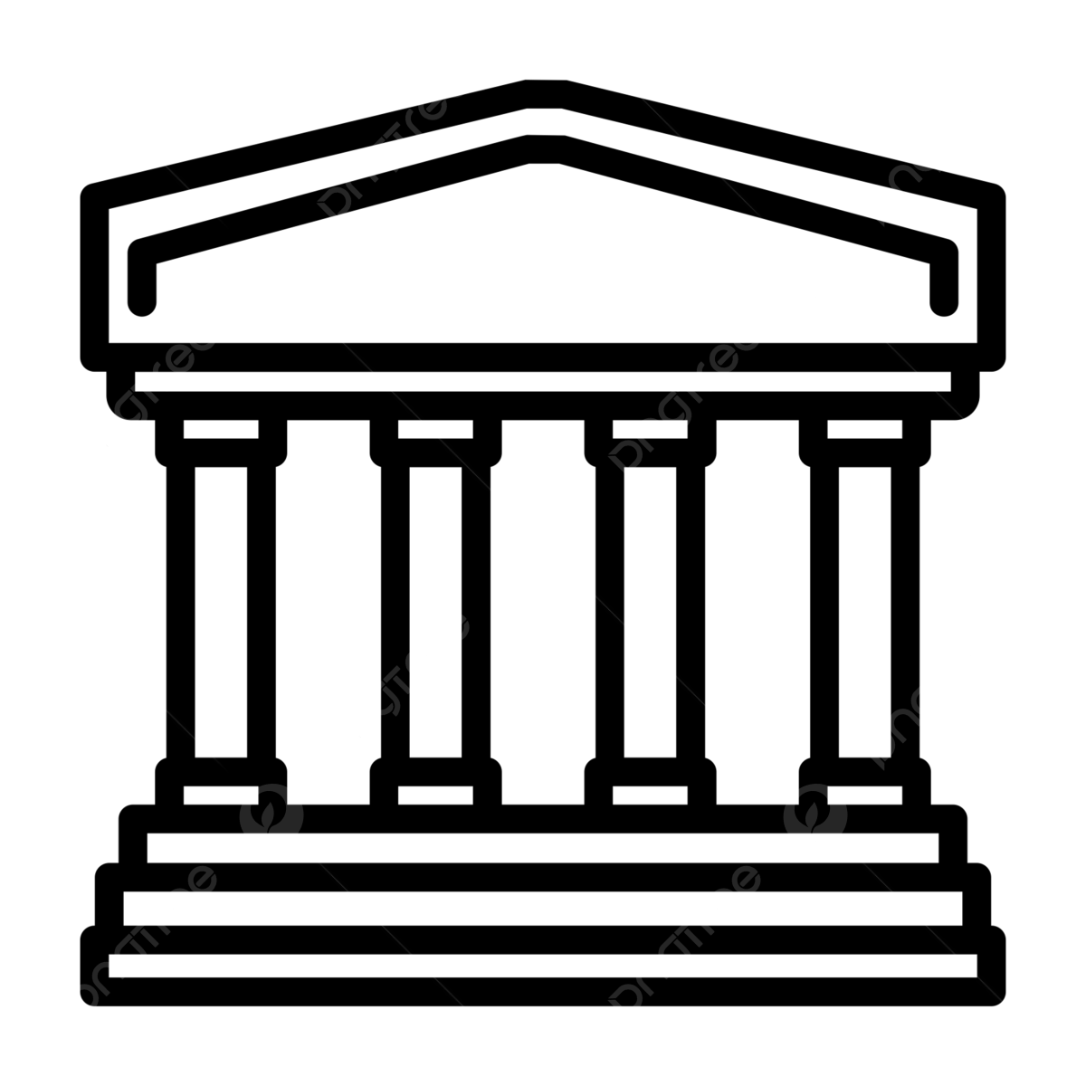 Architectural blueprint of a classical building with columns and a triangular pediment.