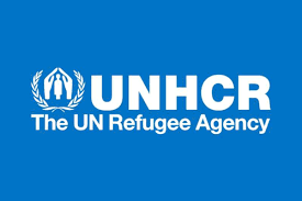 A blue UNHCR Logo that says 'UNHCR The UN Refugee Agency'