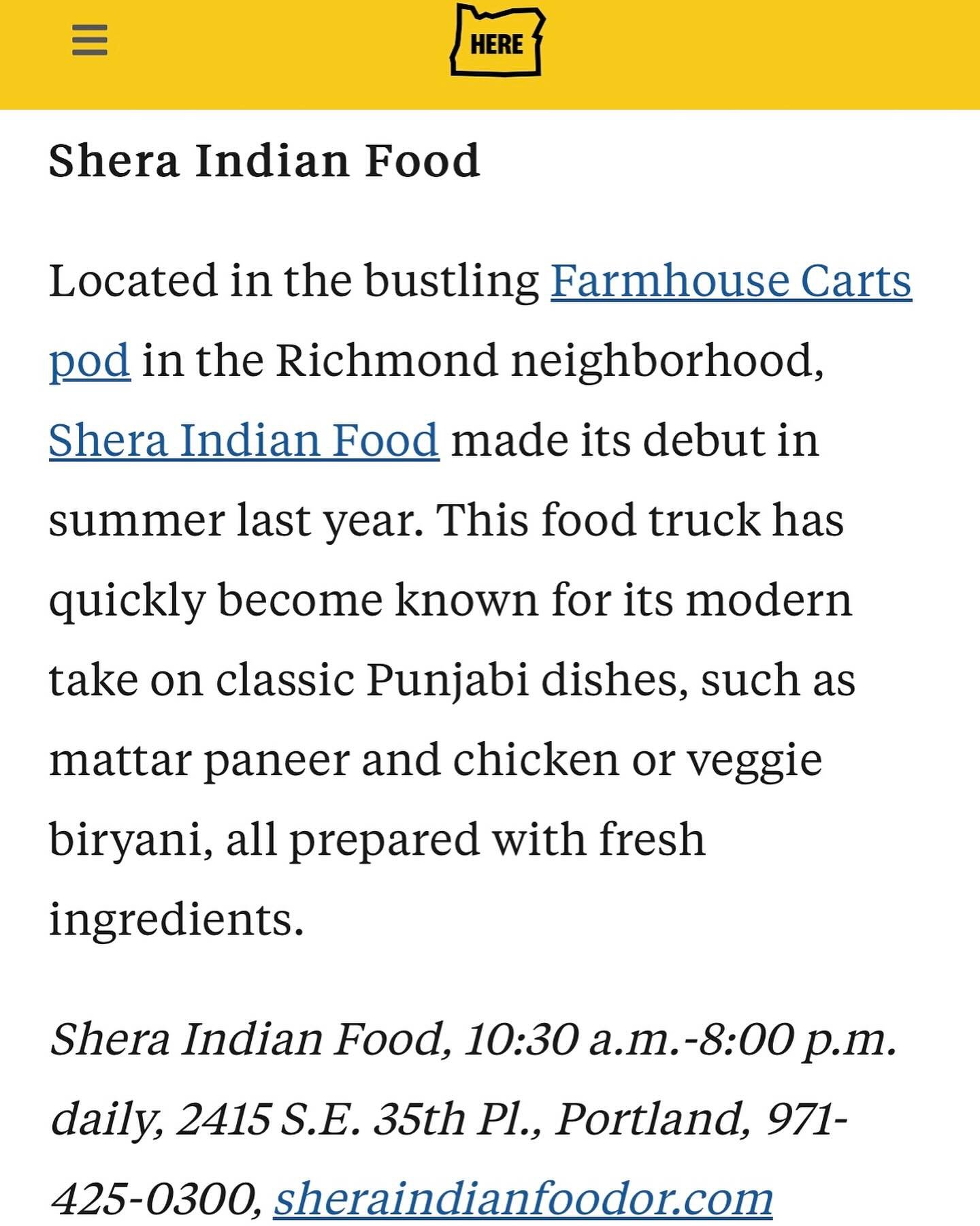 A big thanks to @hereisoregon for giving our cart @shera_indianfood a shout out as part of their spotlight on South Asian Heritage Month! Stop by to say hi to cart owner Vinjay and try some of his amazing dishes!

#southasianheritagemonth #indianfood
