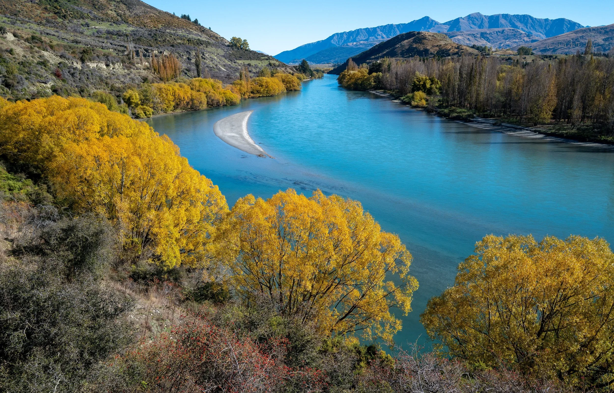 Landscape, river, mountain, autumn, central, otago
