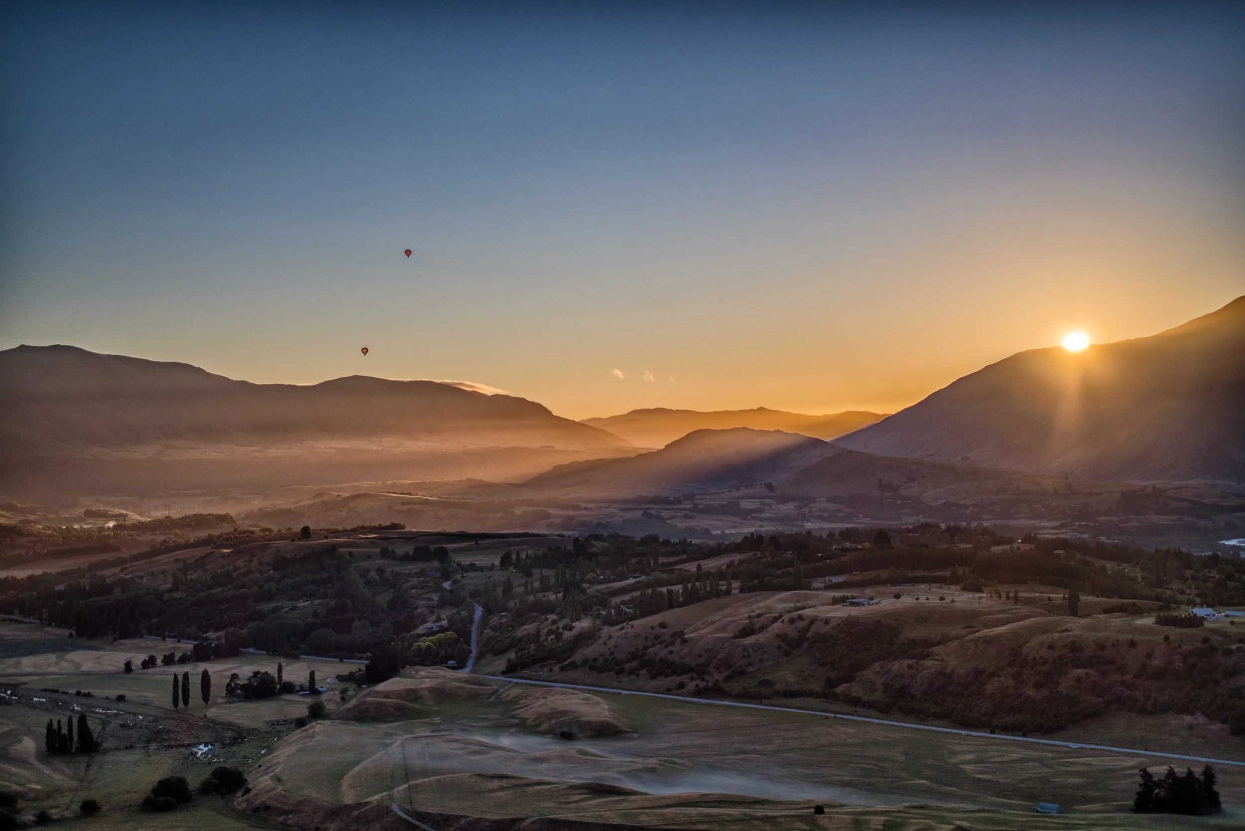 Mountain, landscape, sunset, sunrise, otago, central, ballons
