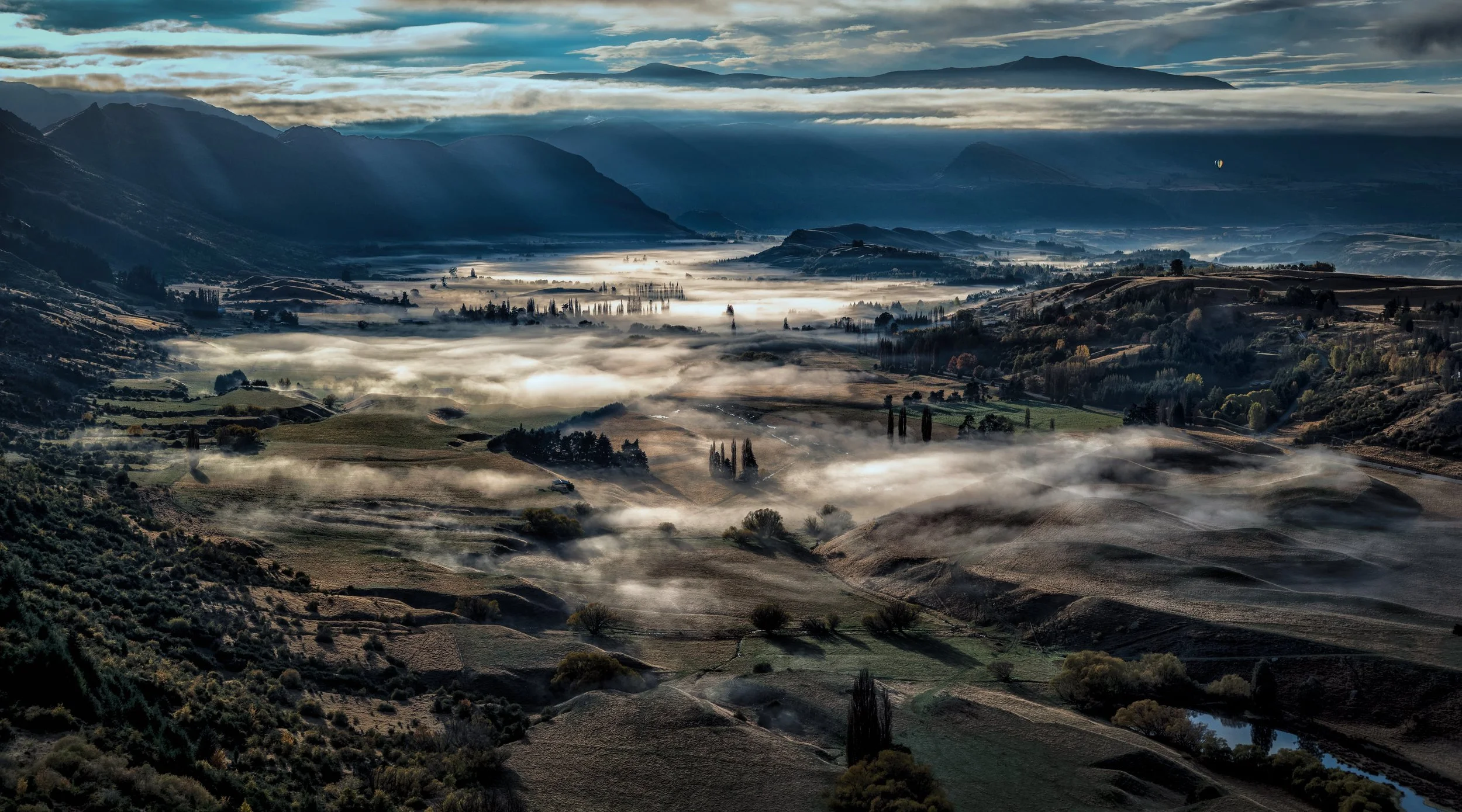Arrowtown, Crown, Range, mist, landscape, central, otago