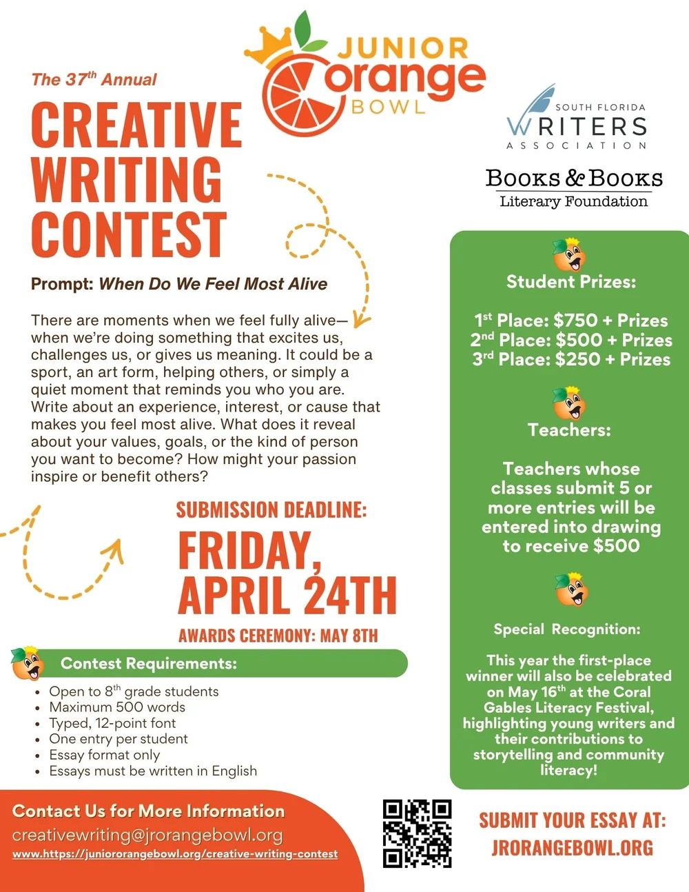 Clean Writing Contest Creative Writing Contest — Junior Orange Bowl