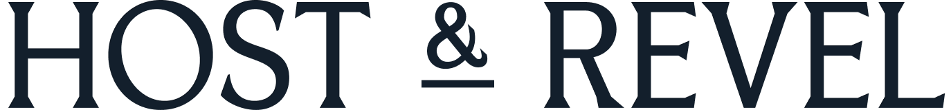 Text reading 'HOST & REVEL' in dark blue letters on a white background.