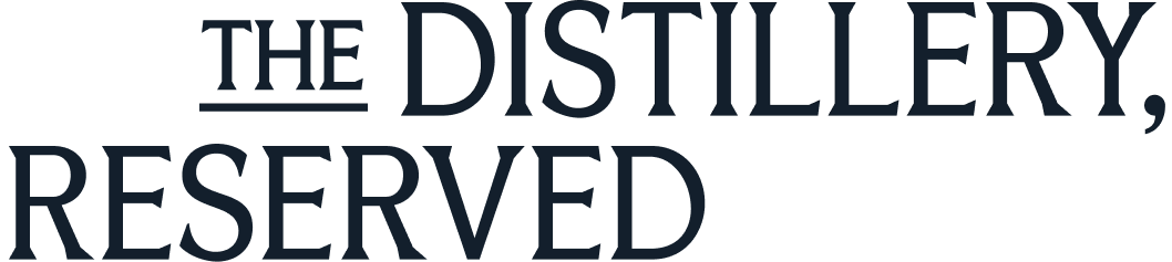 Text logo reading "The Distillery, Reserved" in dark blue font on a transparent background.