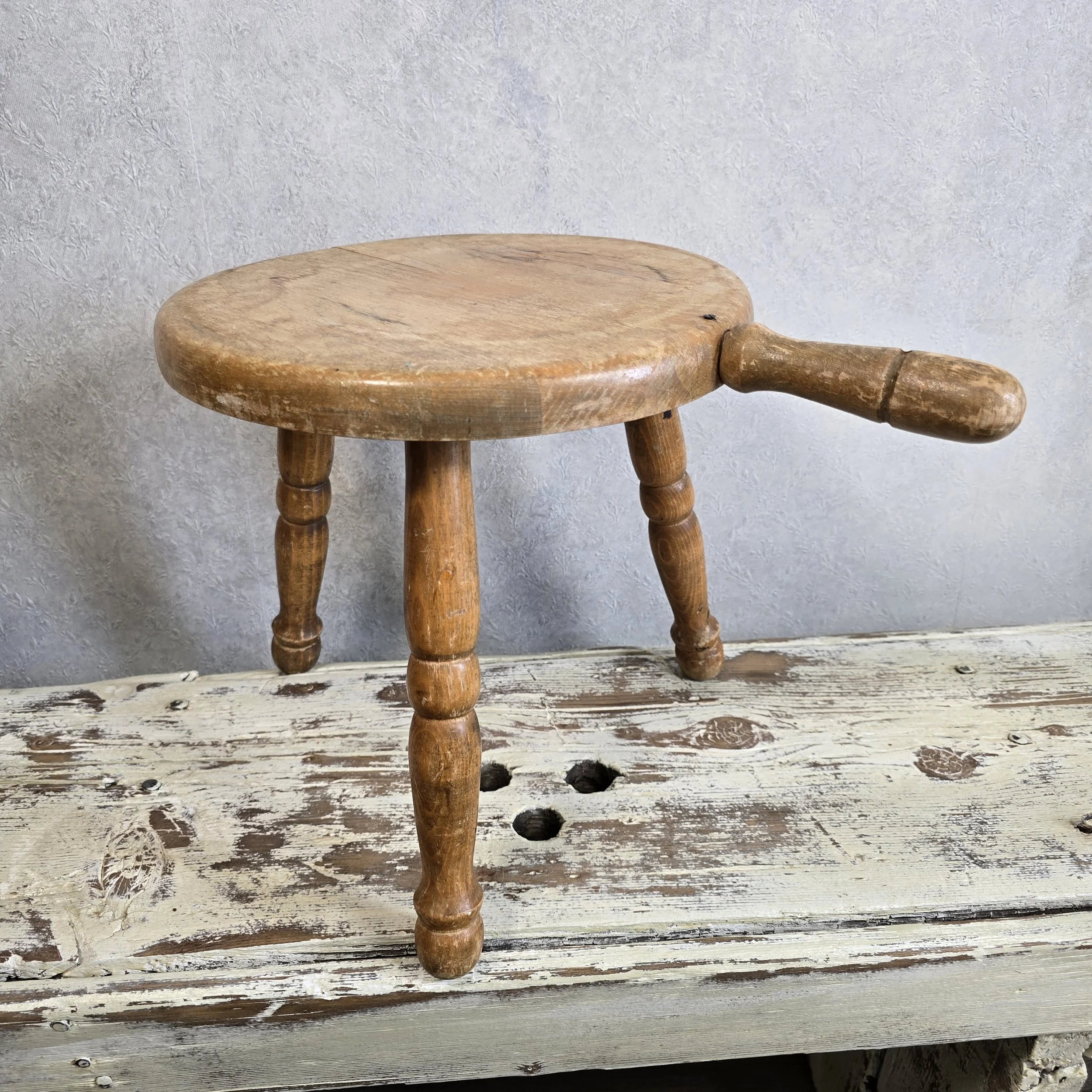 Primitive 3 legged milking stool.  Beautiful patina.  $85
