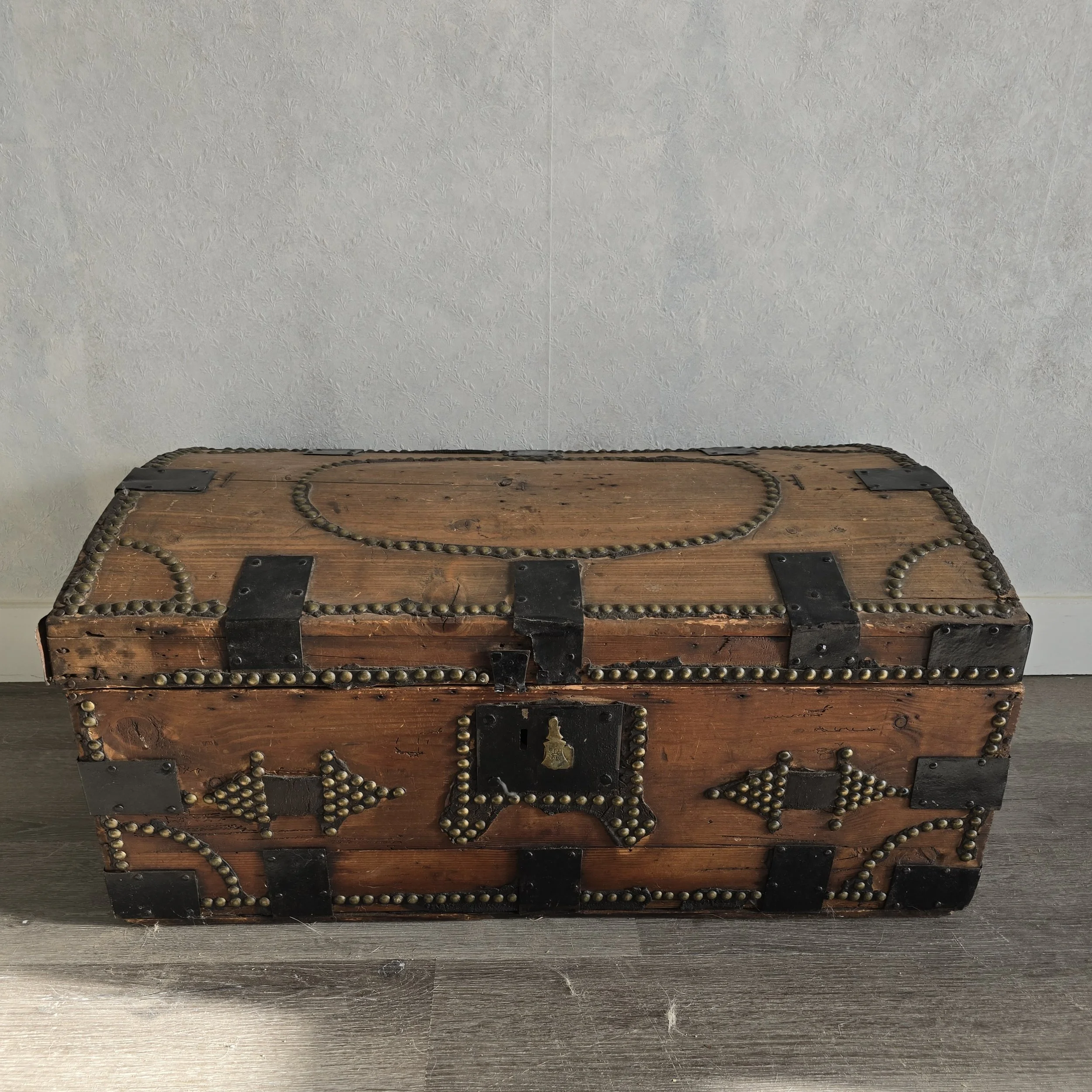 Antique wood trunk with nailhead detail.  $110