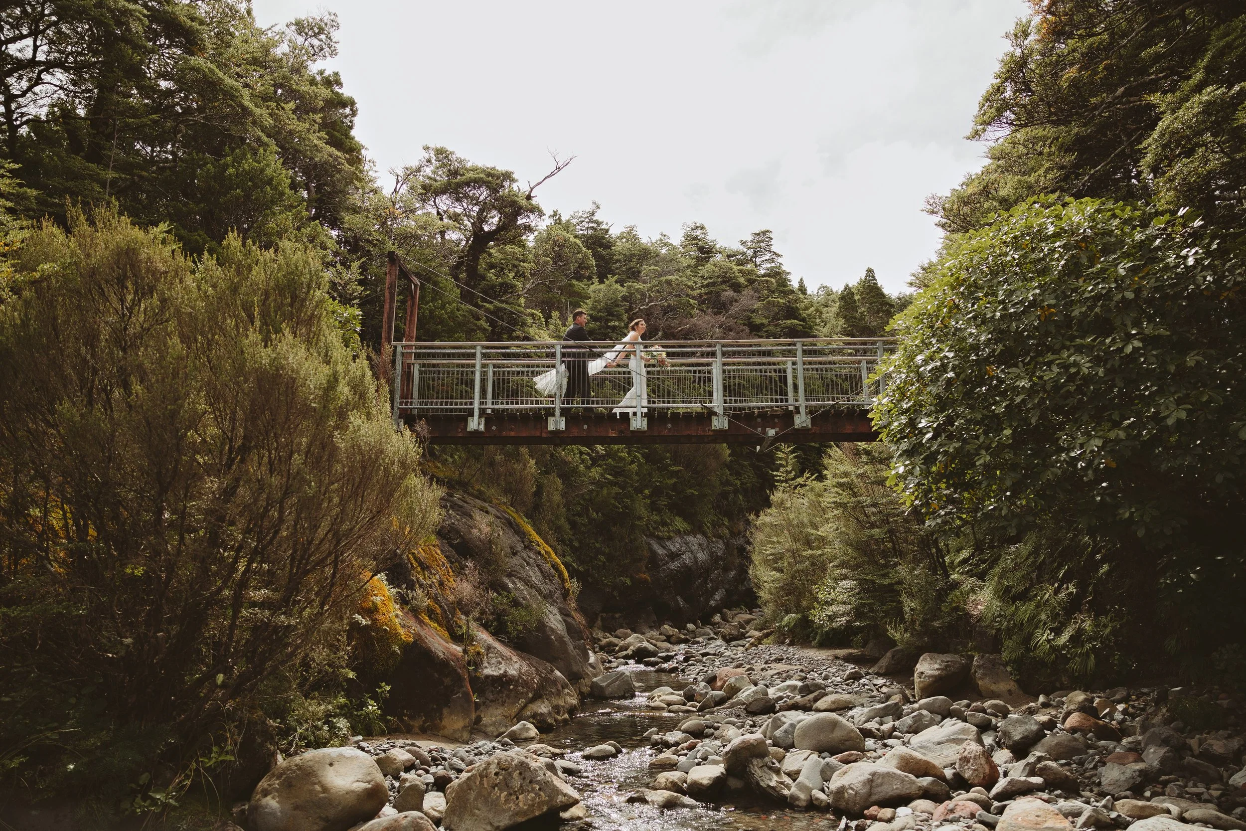 Bride & Groom on a bridge in ohukune, NZ