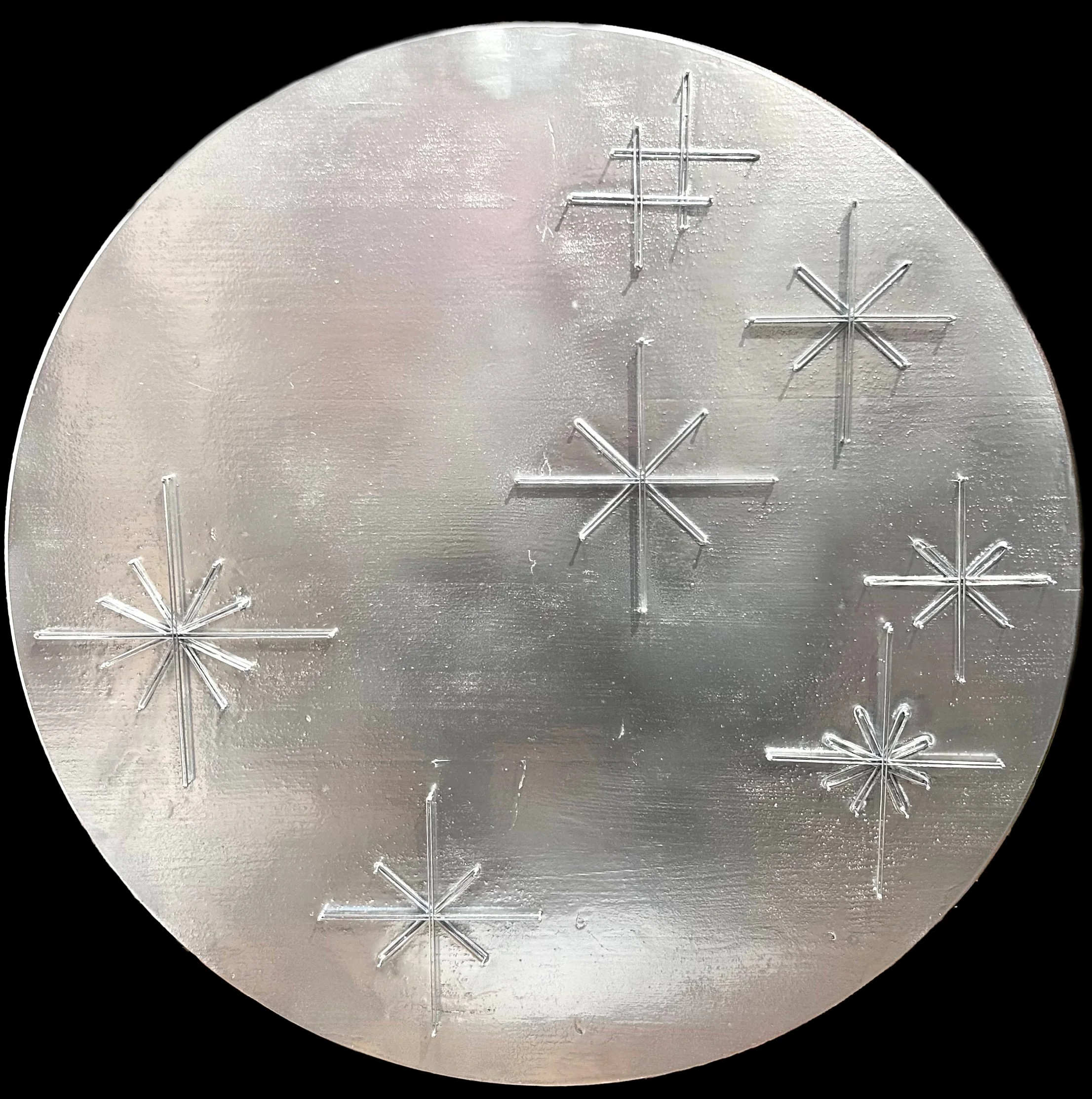 "Pleiades," mixed media, 2025, 24 in. diameter