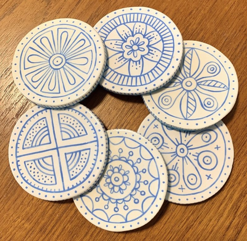 Set Of 6 Handmade Ceramic Coasters