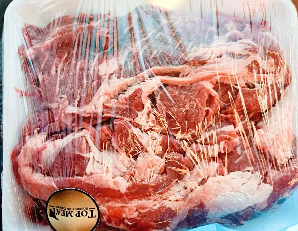 Packaged raw meat with plastic wrap