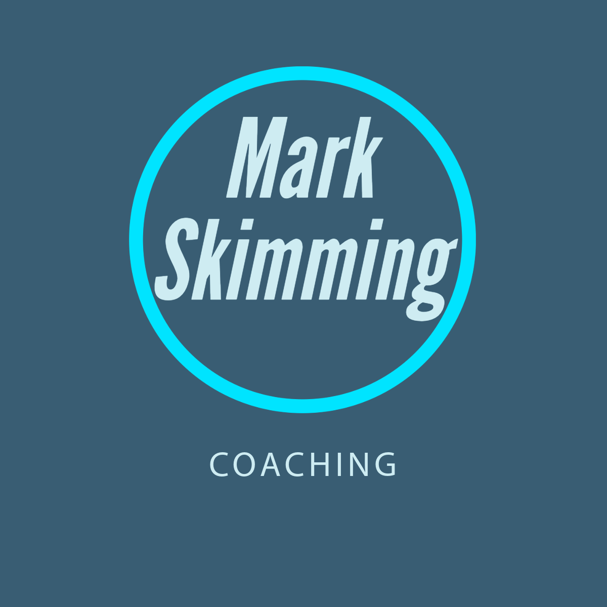 Logo for Mark Skimming Coaching with a blue circular outline and light blue text on a dark blue background.