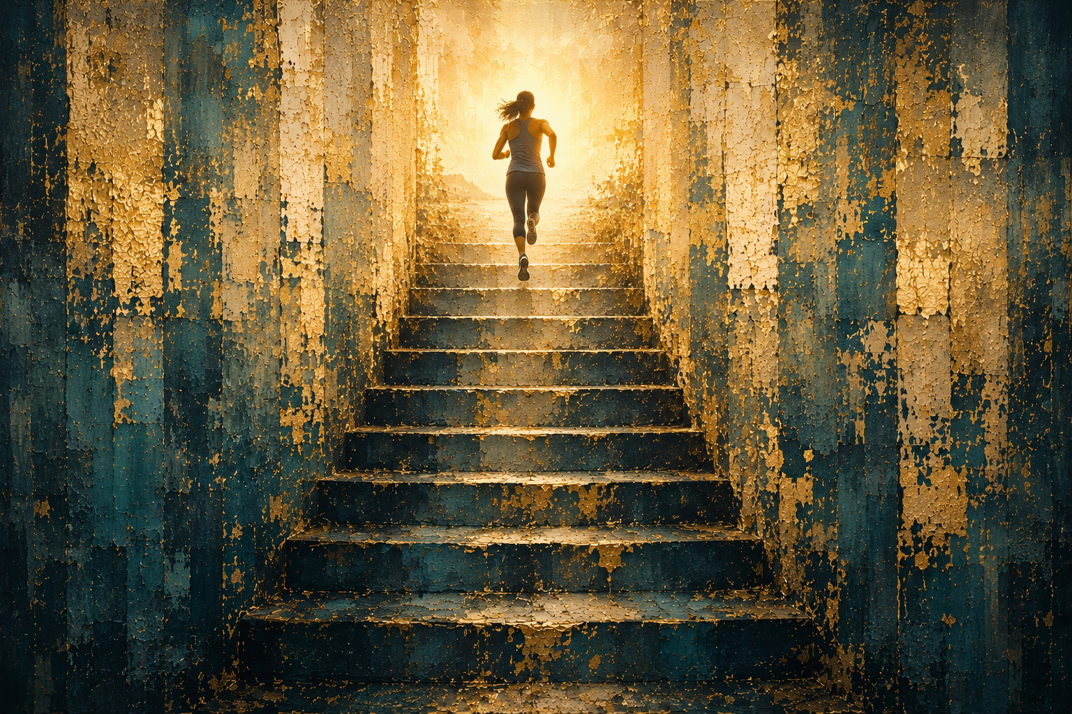 Person wearing orange and gray running shoes walking up outdoor concrete steps.