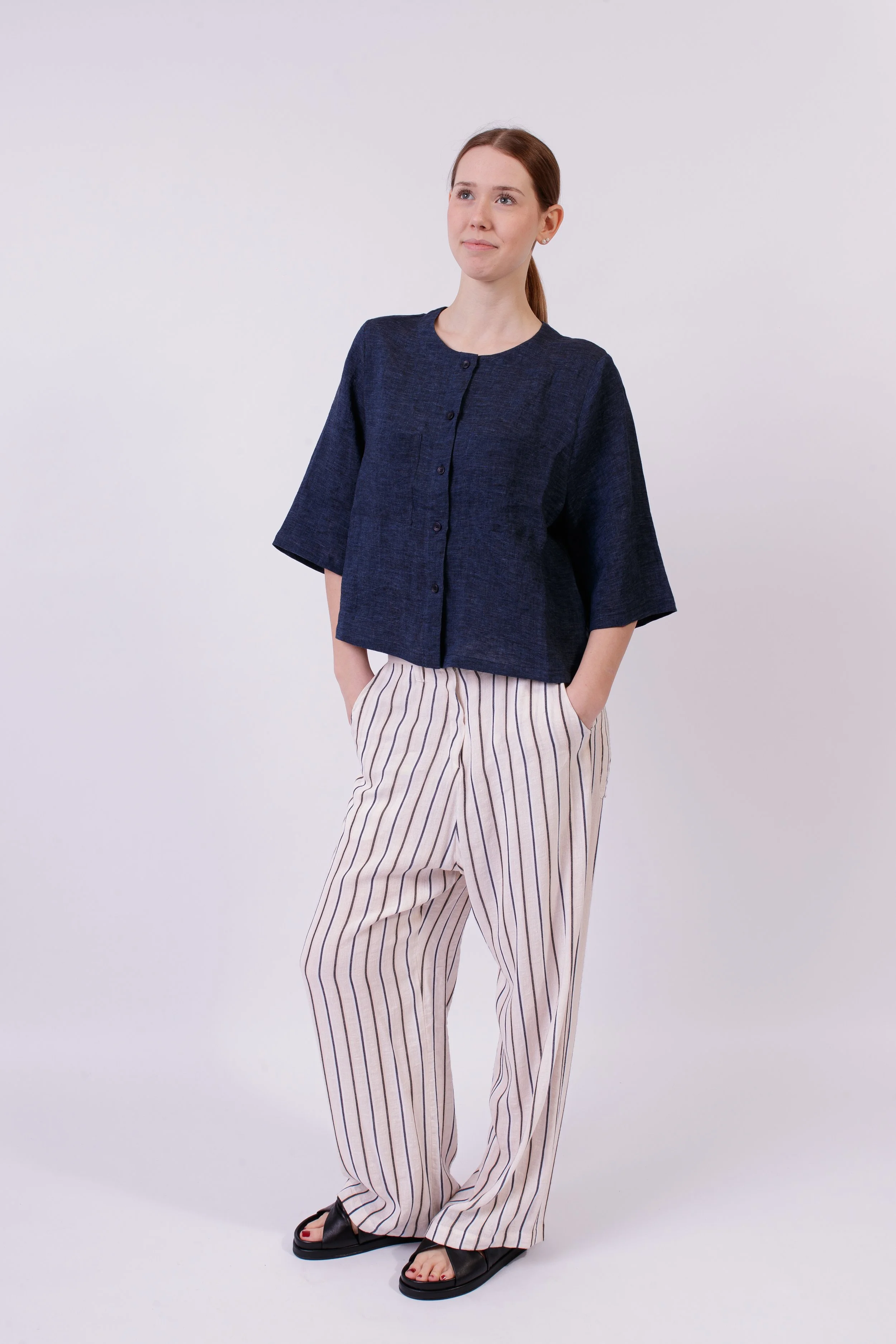 Weite Baggy Hose „STREIFEN“ Schwarz-Offwhite Art. 121H14