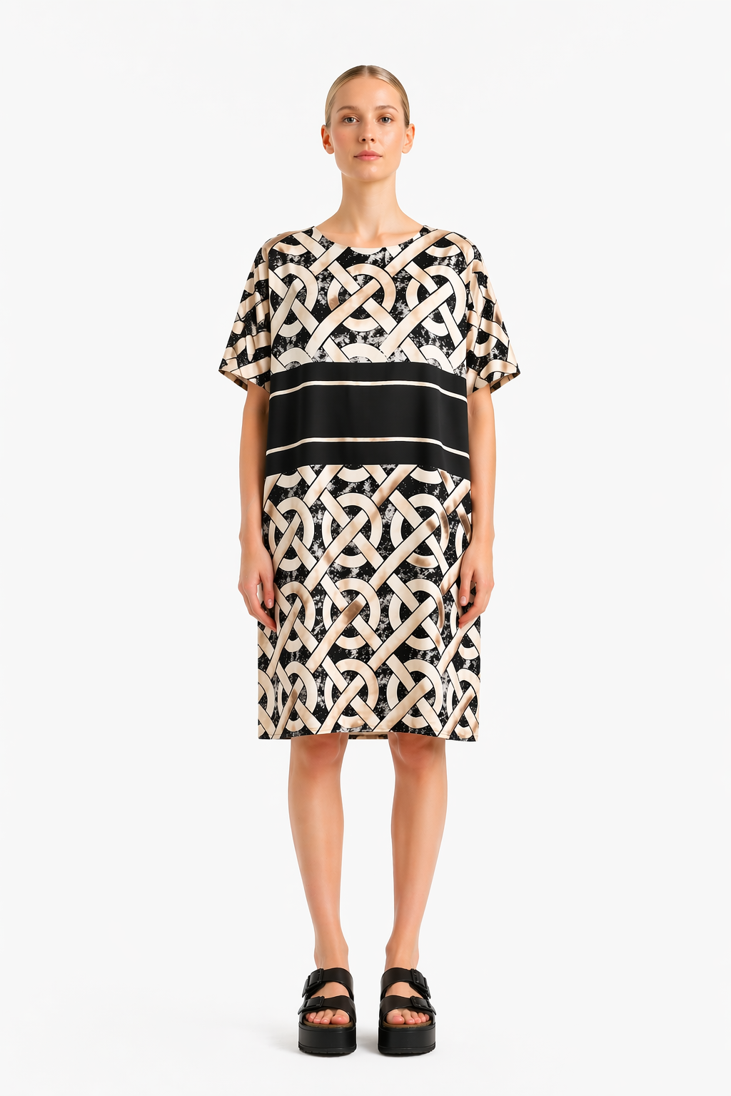 Schlichtes, kurzes Kleid grafischem Print - Art. S20K18