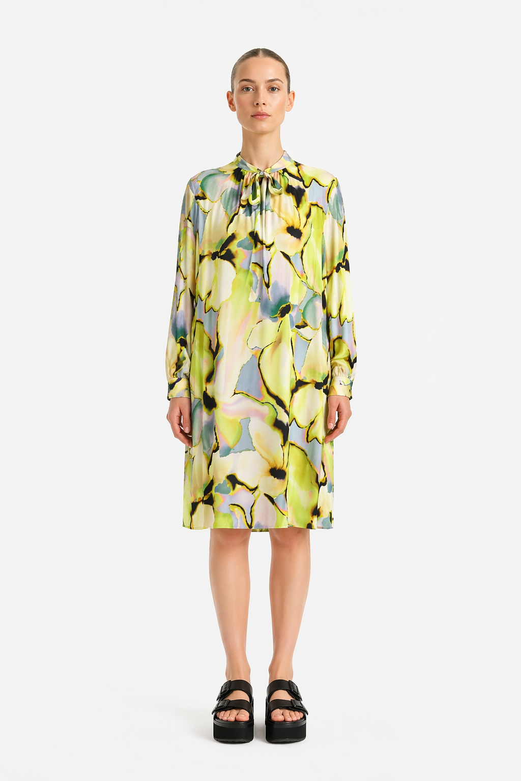 Stylisches Kleid mit Schleife - Flower Print - Art. 124K01