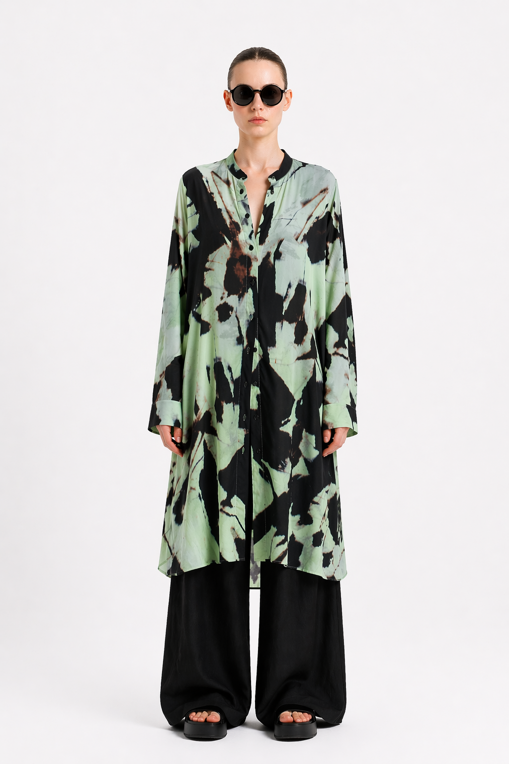 Schönes Kleid - Longhemd mit Print - Art. 126K14 Green-Nero