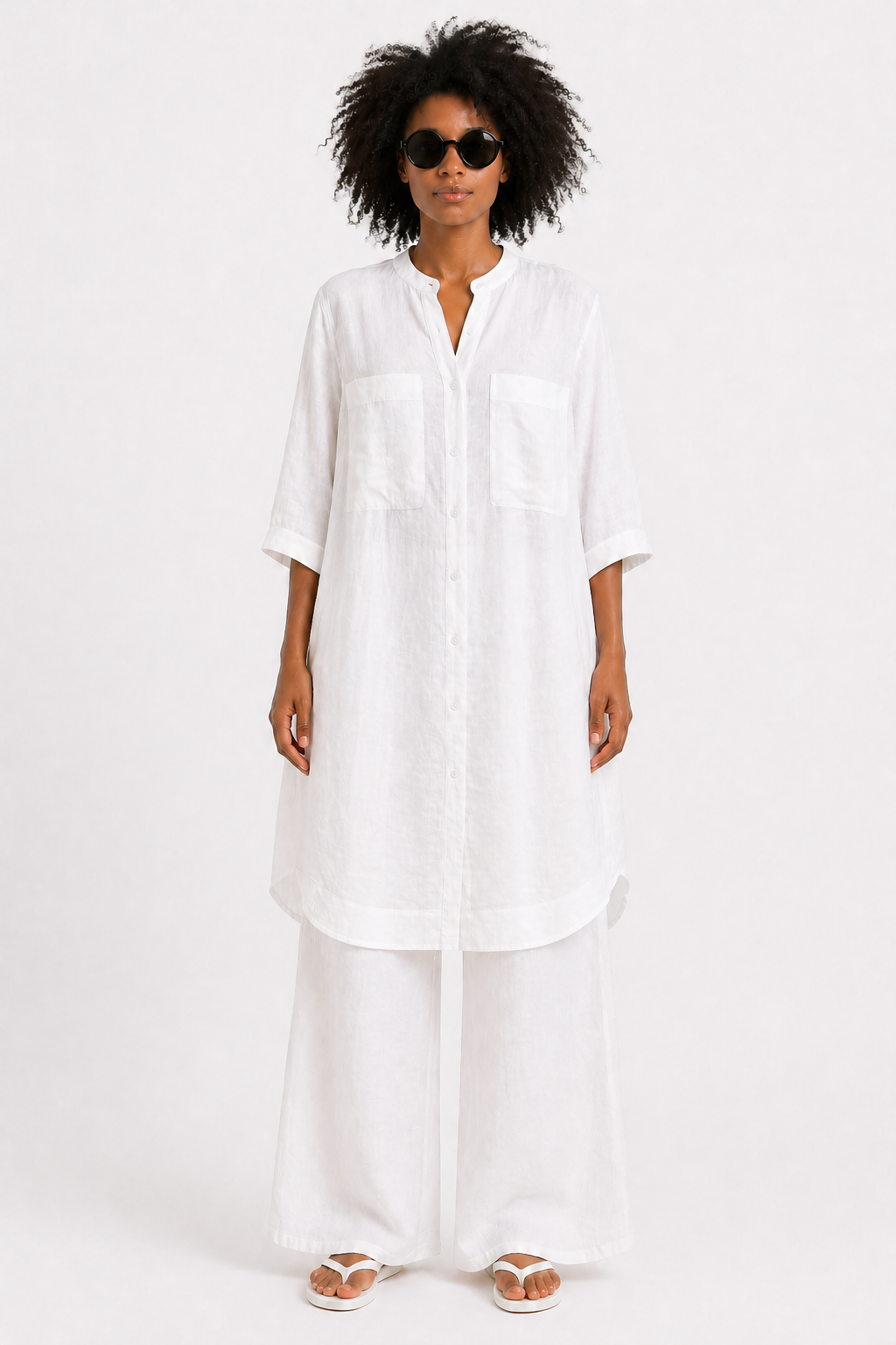 Lässiges Kleid - Longhemd aus gewaschenem Leinen Art. 126K06 WHITE