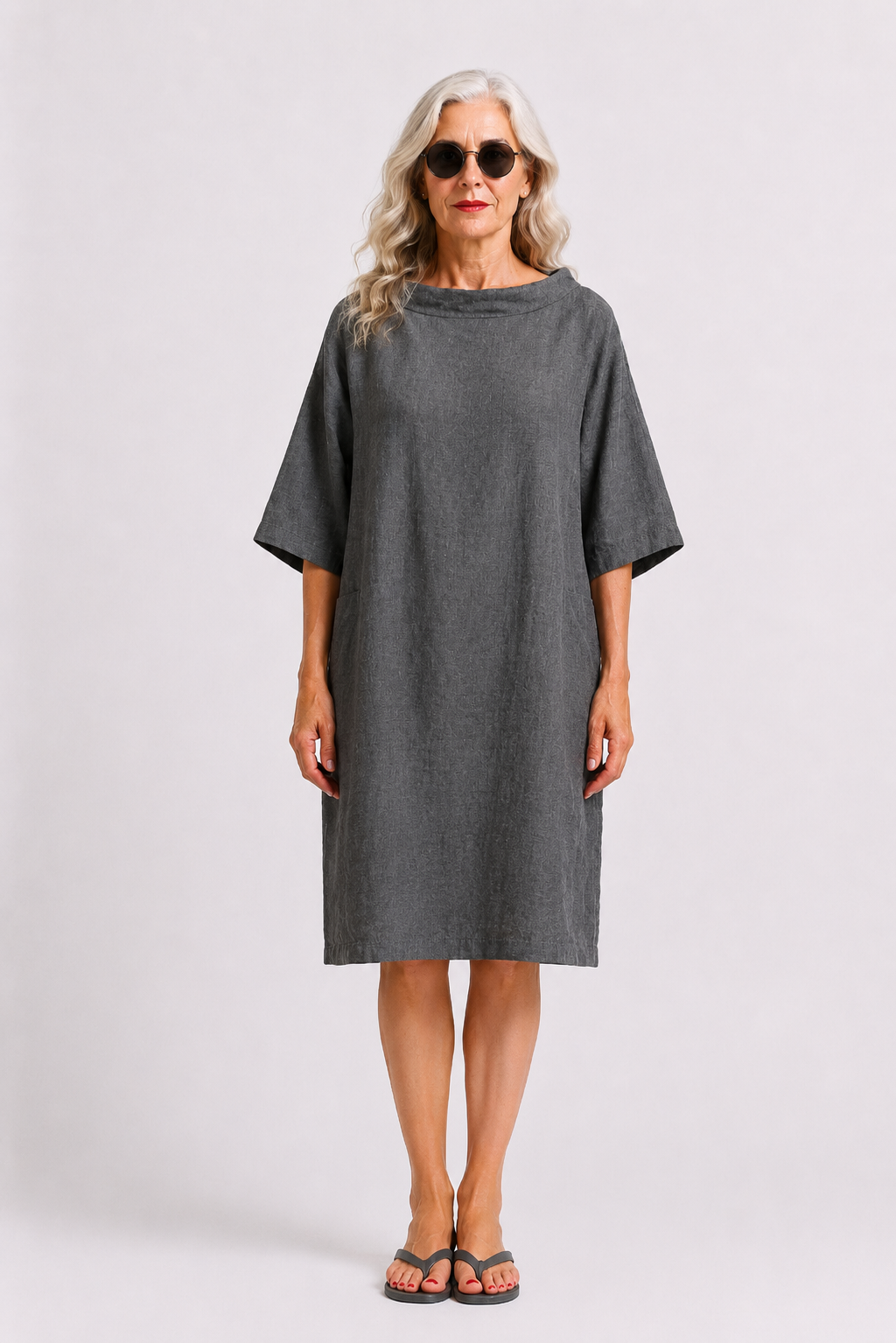 Sommerliches Kragenkleid aus gewaschenem Leinen Art. 126K05 Anthrazit
