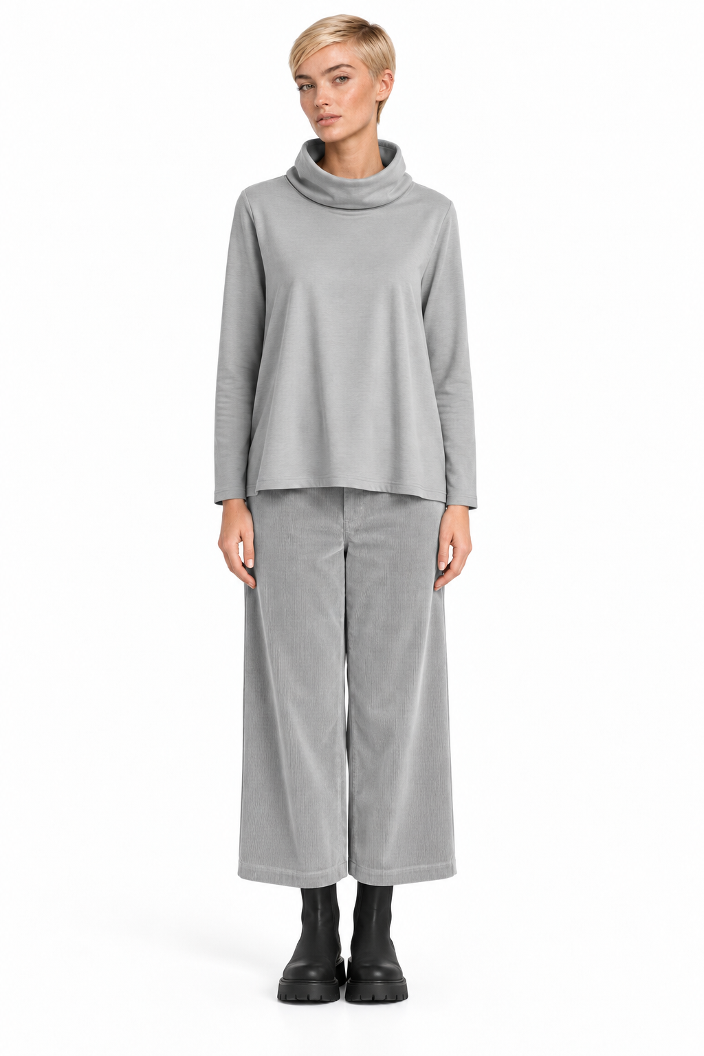 226S10 Cooles Kragenshirt A-Form aus Viscose-Jersey SILBER