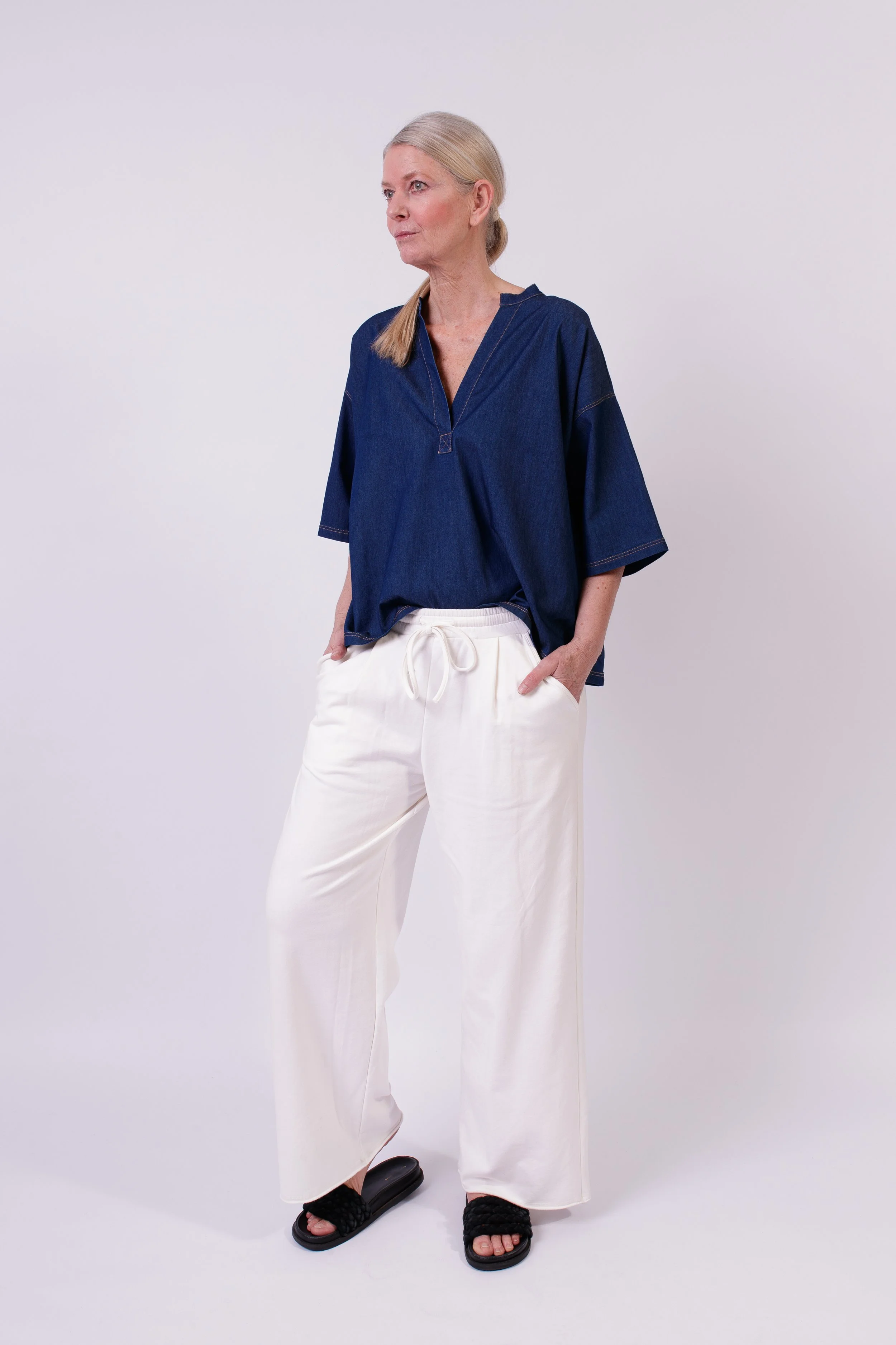 Weite Bluse "JEANS LIGHT" in Blau Art. 126B03